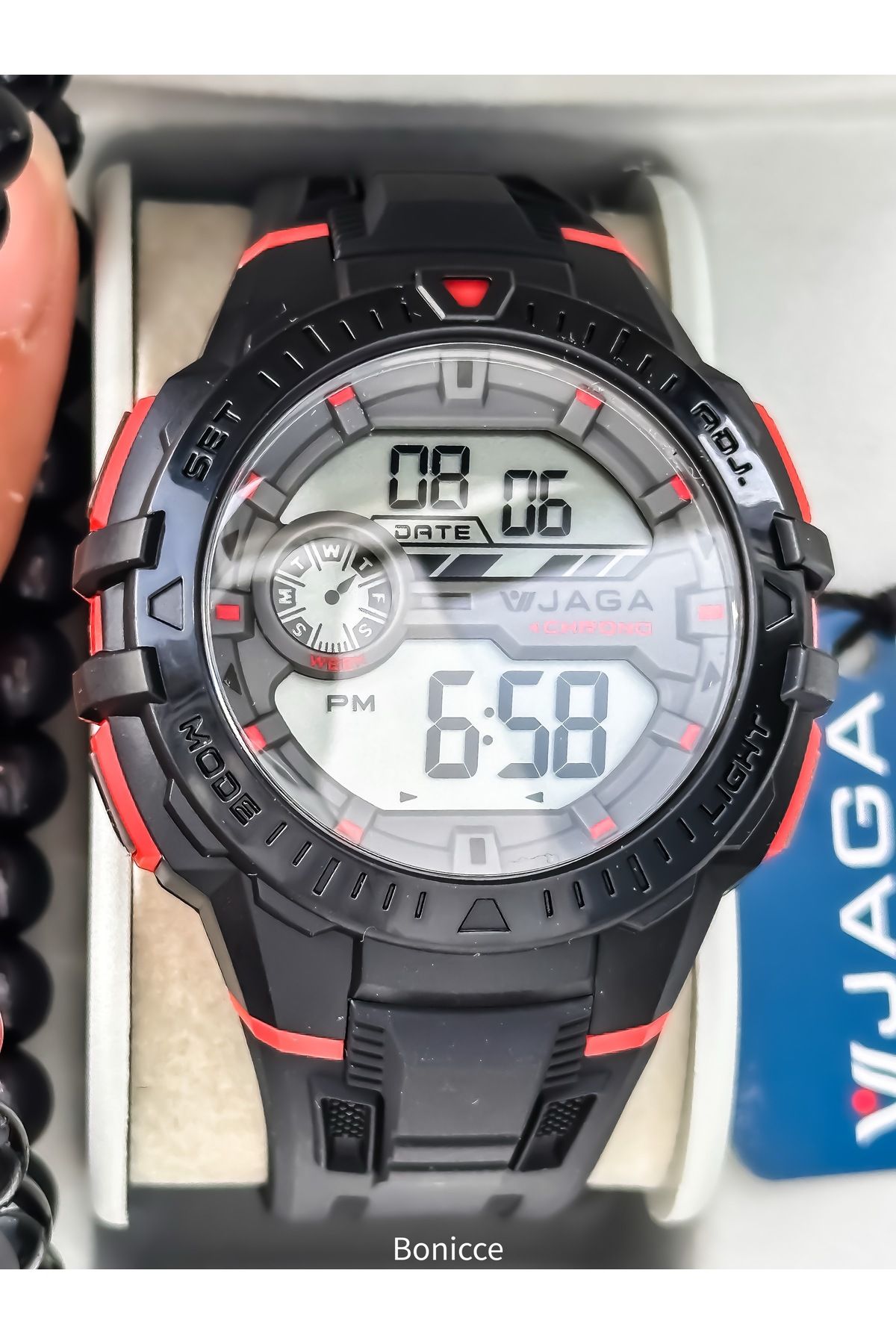 Jaga-45mm Pool Sea Use,Lighted,Calendar,Chronometer Red Silicone Digital Sport Men Wrist Watch 3