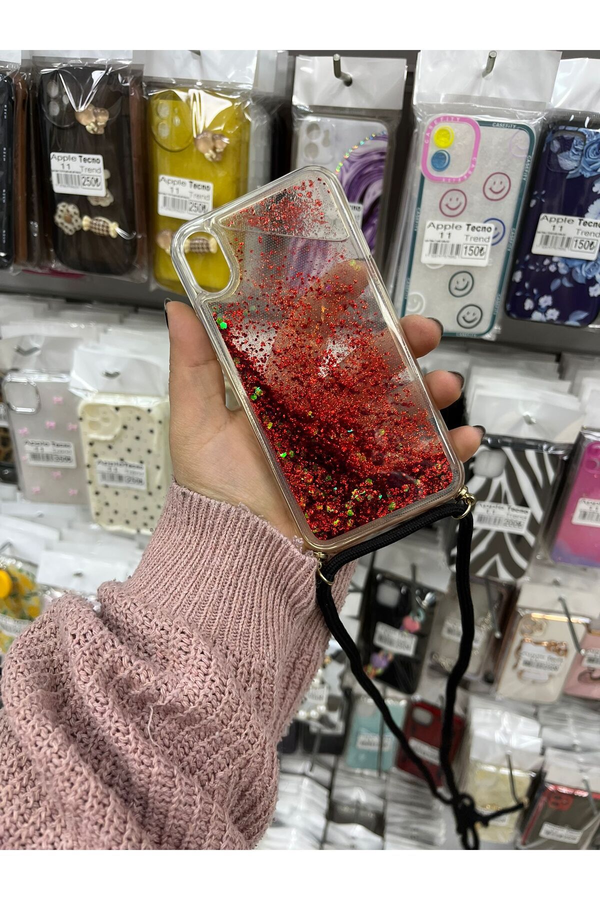 TECNOTREND Apple İphone Xr Sulu simli askılı şeffaf silikon kılıf