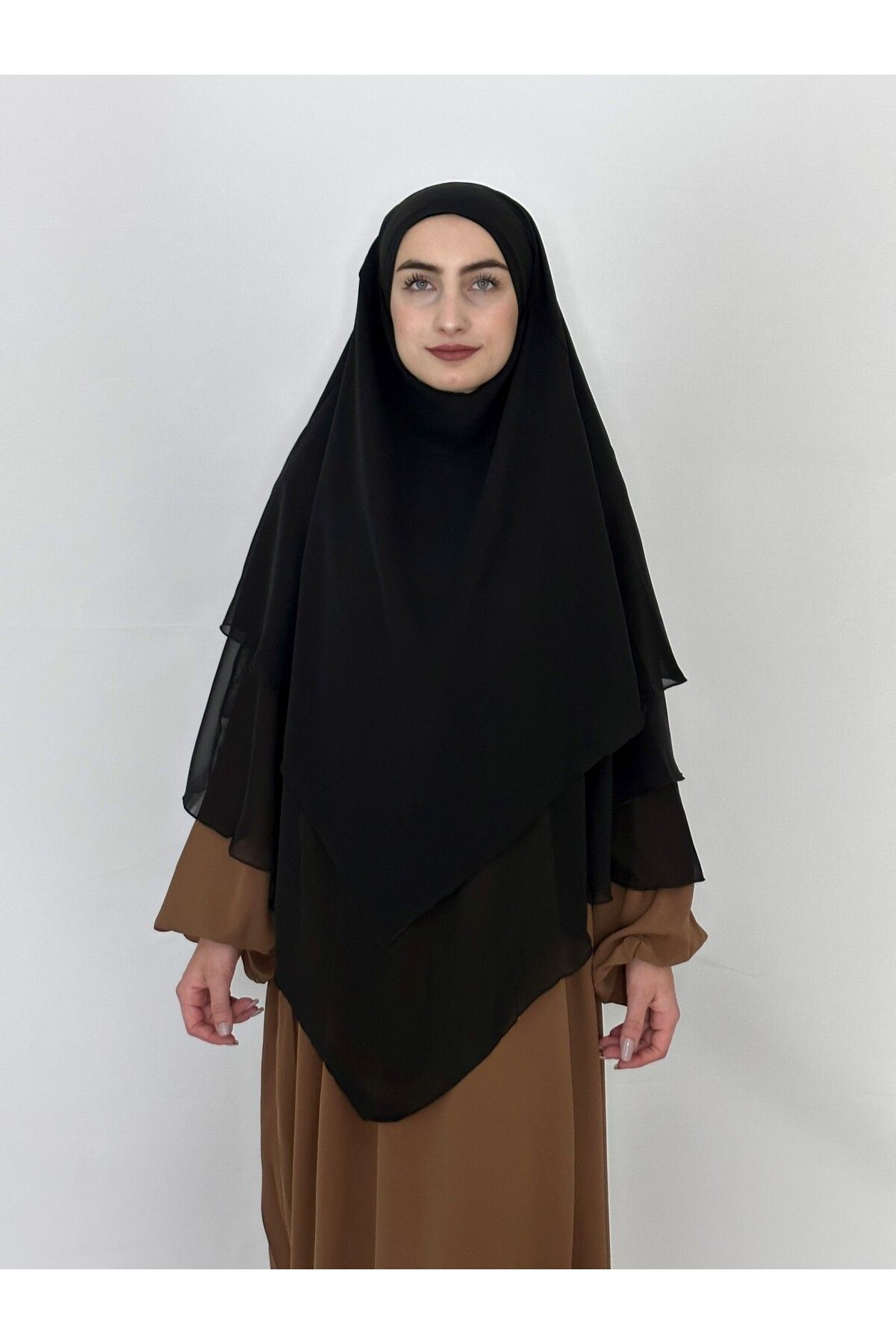 erasra class Tesettür Şifon Sufle,Hazır Peçeli, khımar ,hicap,Siyah