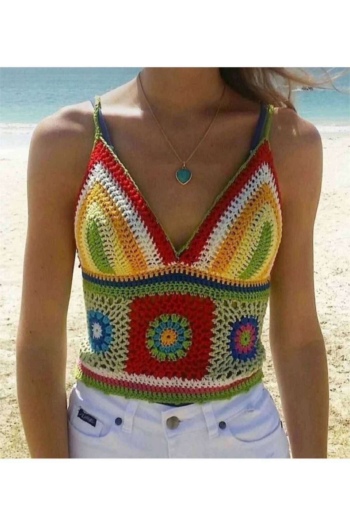 ThreadArtByNur Çokrenkli El Örgüsü Dantel Bluz Yaz Modası