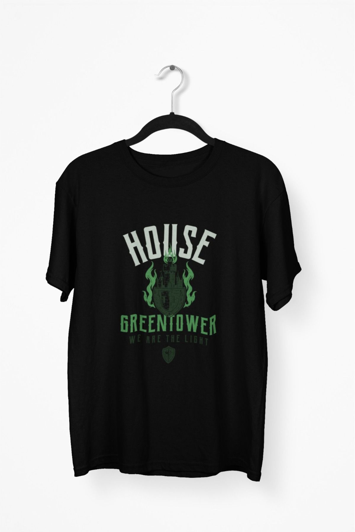 Butik ERKEK/KADIN -HOUSE GREEN TOWER- TRANSFER BASKILI YUVARLAK YAKA KISA KOL TİŞÖRT