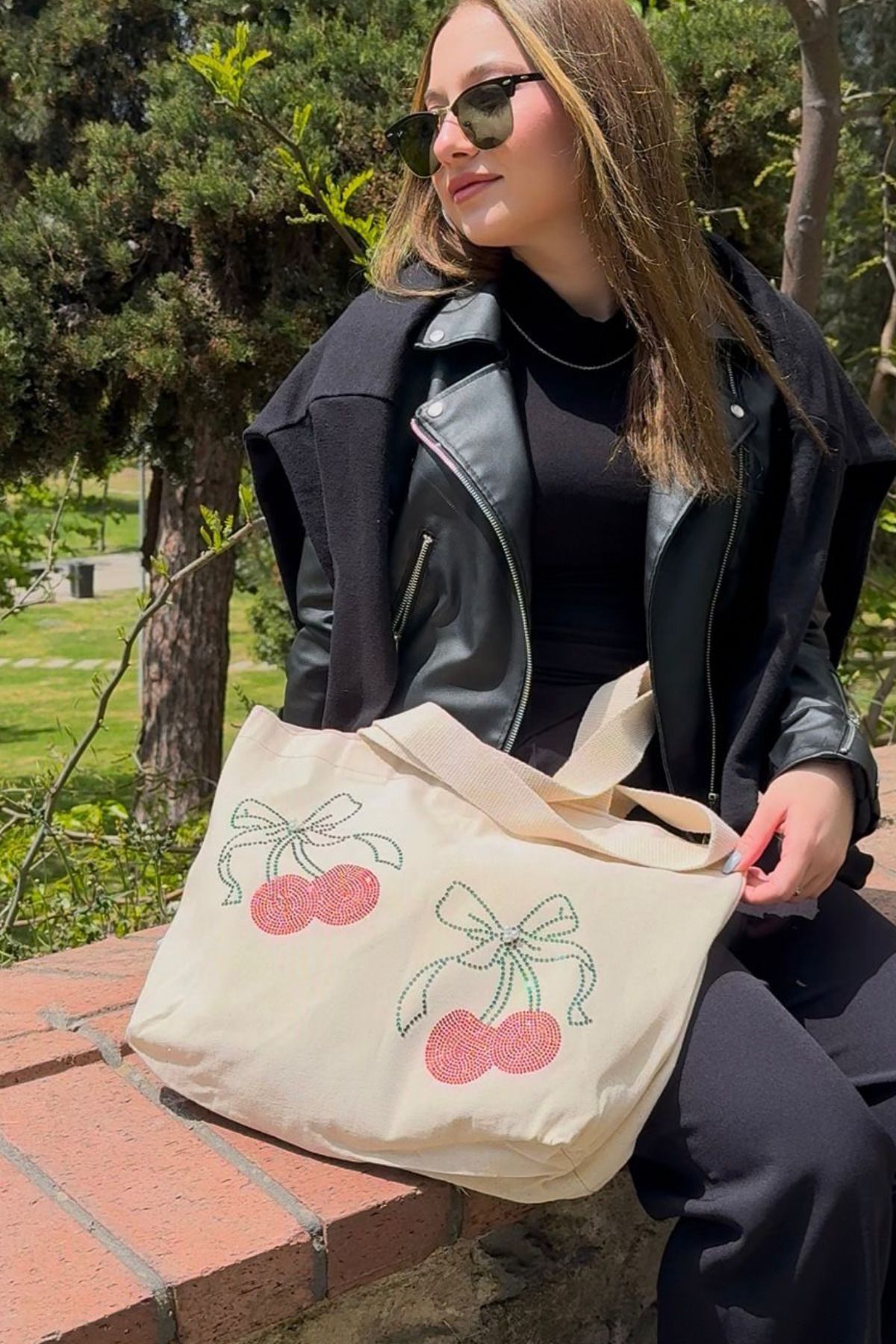 PIRILTISHOP Kirazlı Ham Bez Kumaş Çanta