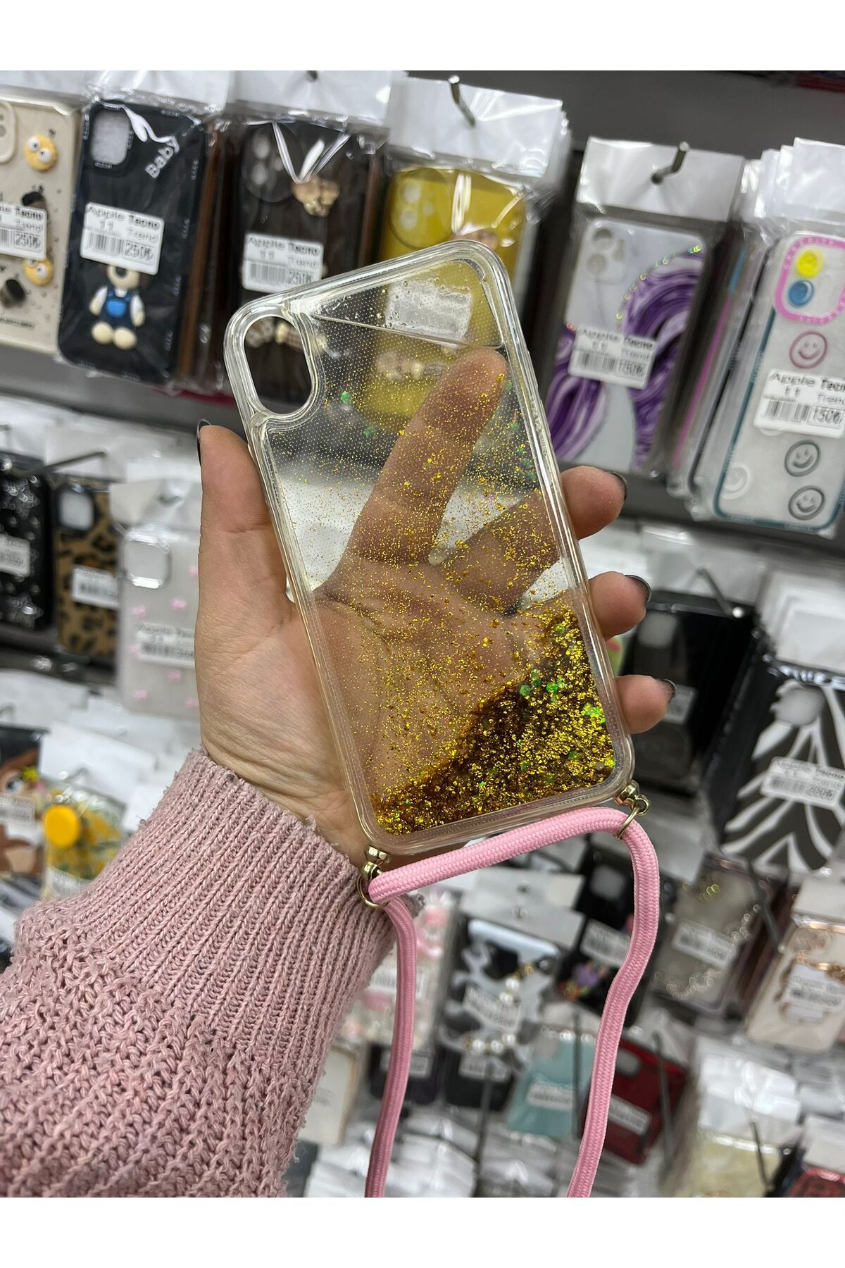 TECNOTREND Apple İphone Xr Sulu simli askılı şeffaf silikon kılıf