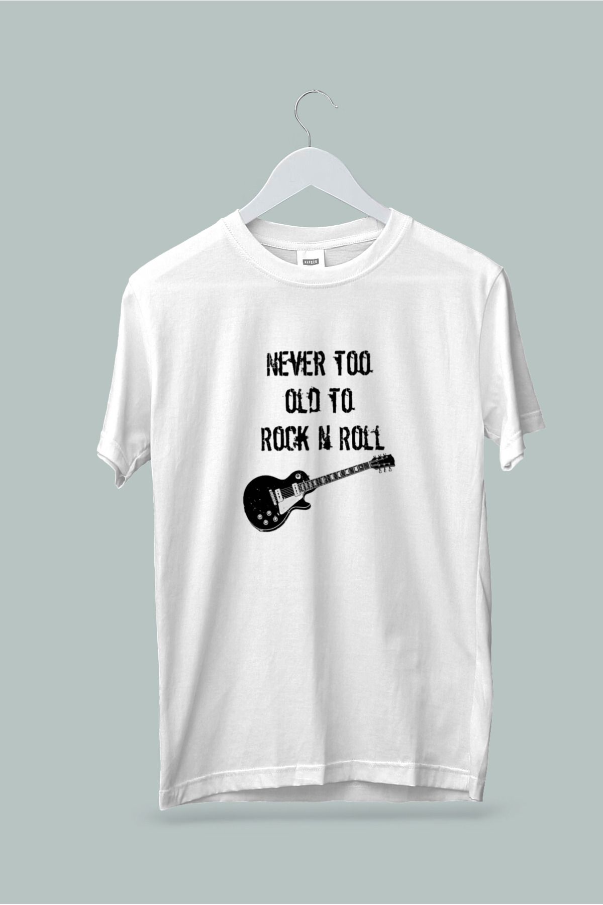 Maki Home Kaliteli Penye Kadın Erkek Unisex Yetişkin Baskılı Beyaz Gri Tshirt Never Too Old Rock n Roll Tişört