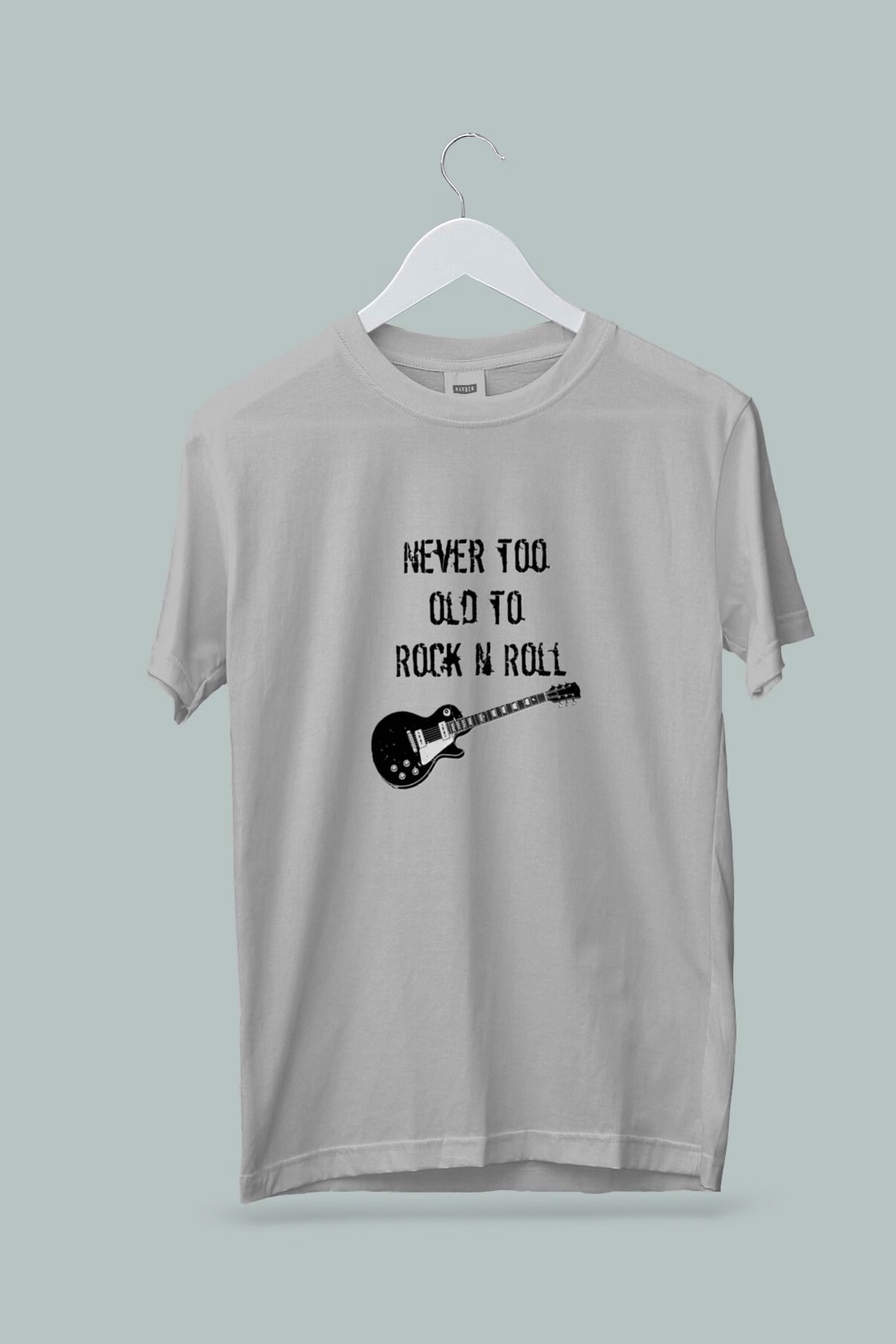 Maki Home Kaliteli Penye Kadın Erkek Unisex Yetişkin Baskılı Beyaz Gri Tshirt Never Too Old Rock n Roll Tişört