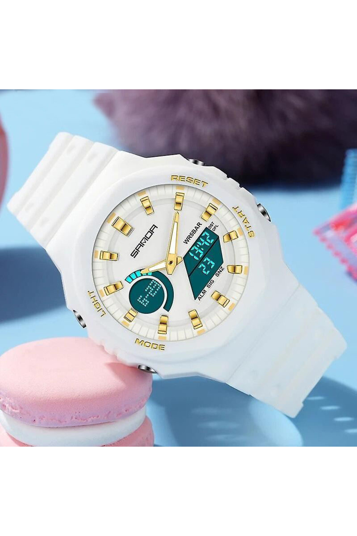 REDz Accessories-Storm Glow Watch, Sports, Stopwatch and Alarm, for Men, Digital Display, Silicone Strap, White-Gold 2