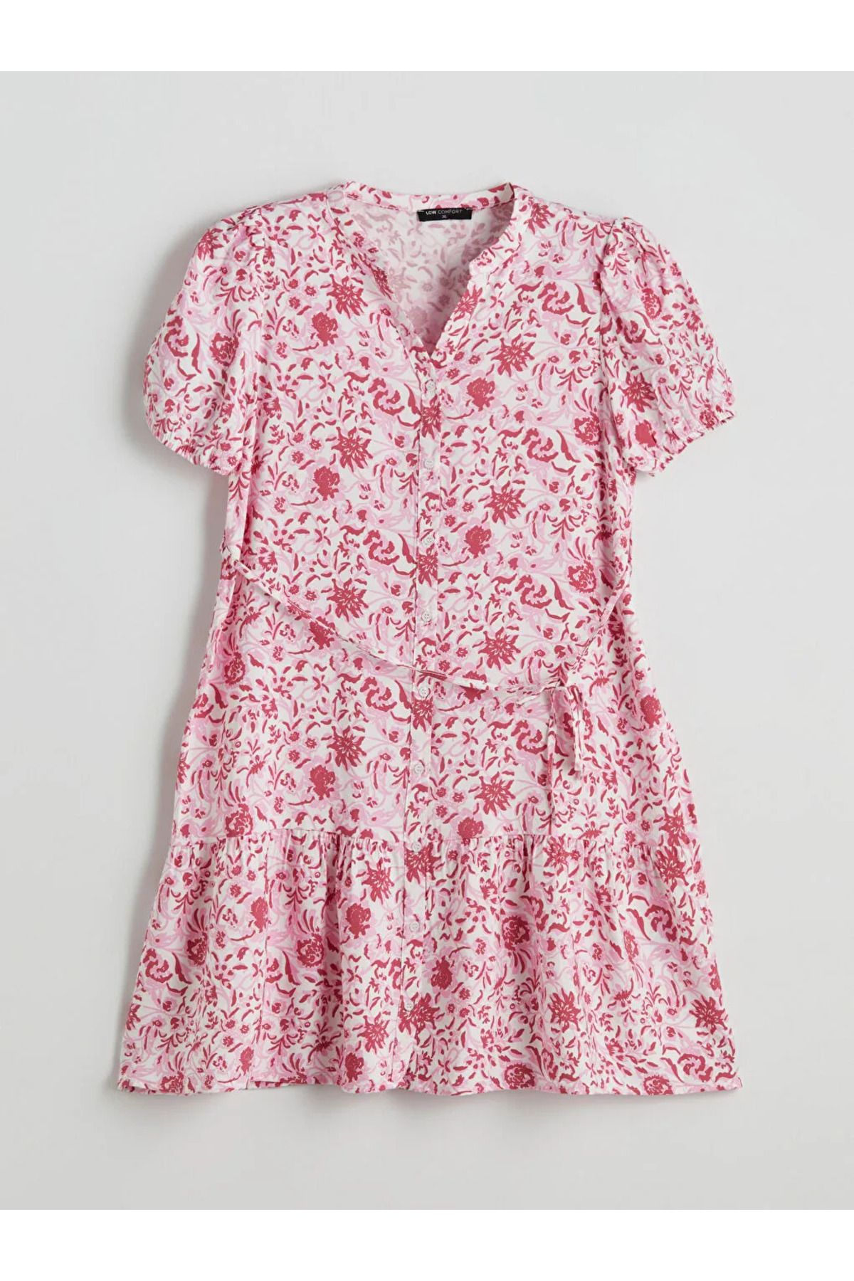 LC Waikiki LCW Comfort Pembe Kaçık Yaka Desenli Mini Gömlek Elbise