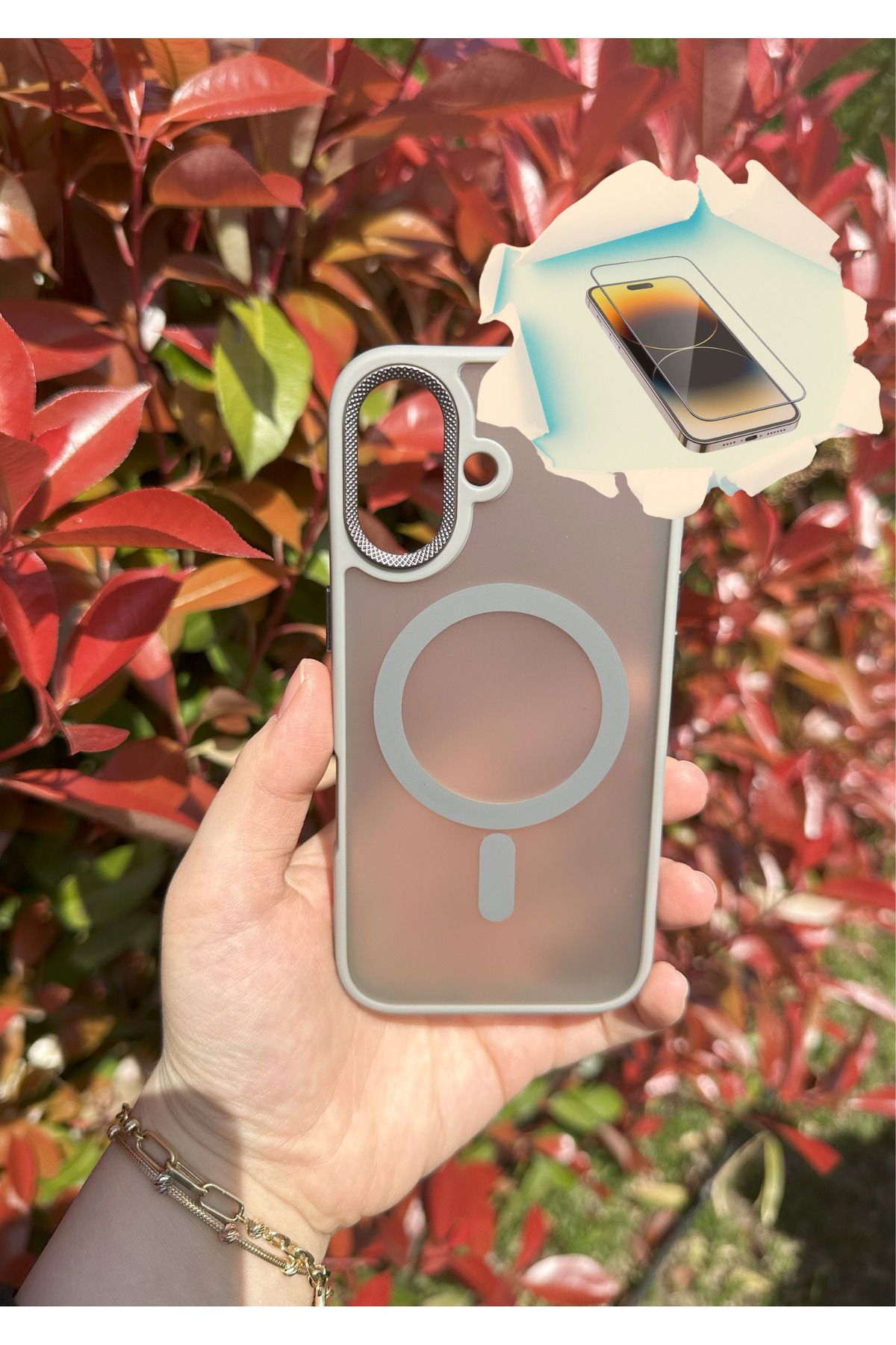 CNL iPhone 16 Uyumlu Magsafe özellikli Kaliteli Sararmaz Gri Kılıf - Kırılmaz Cam Hediyeli