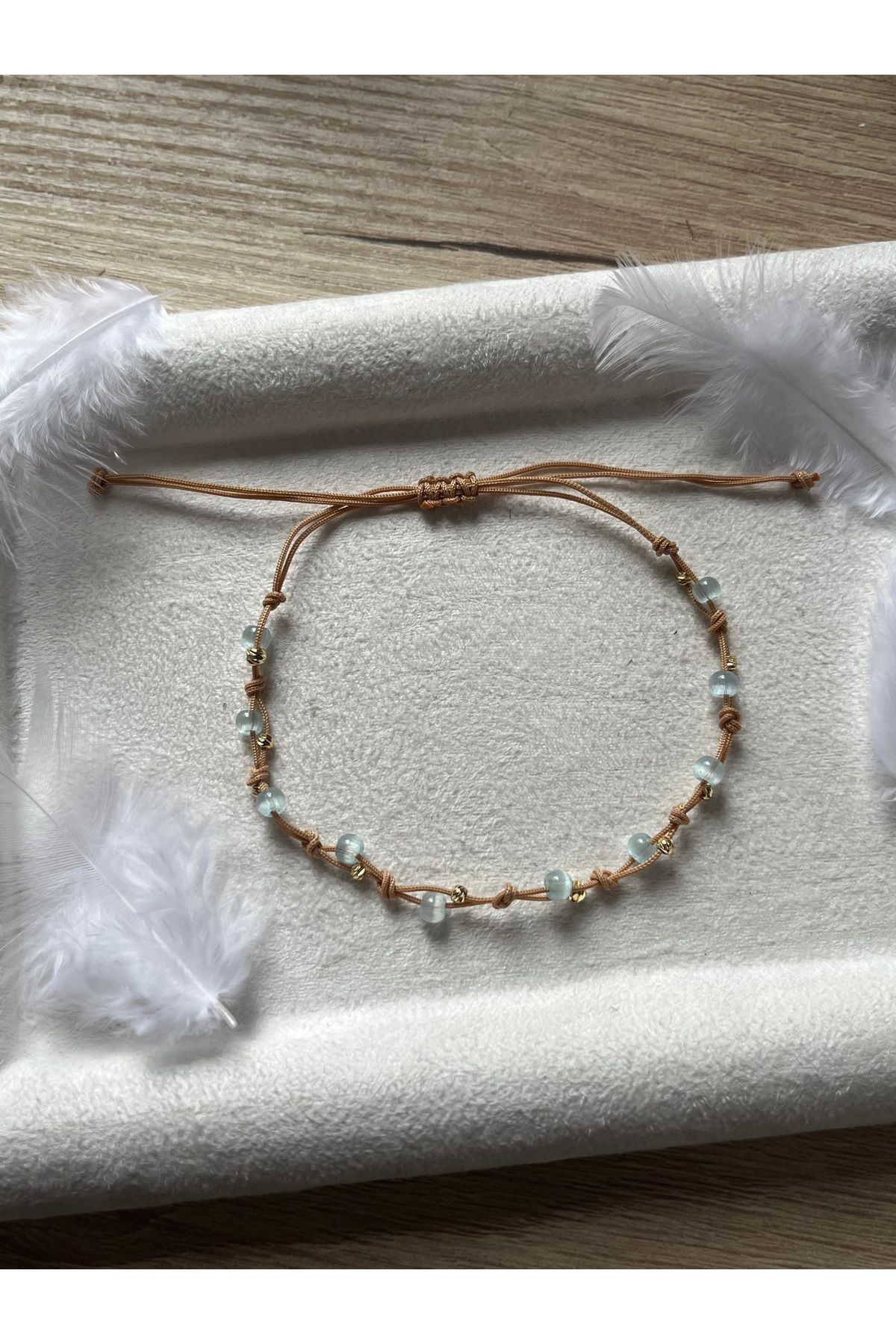 Pel Design Mavi Kedi Gözü İp Bileklik & Halhal El Yapımı