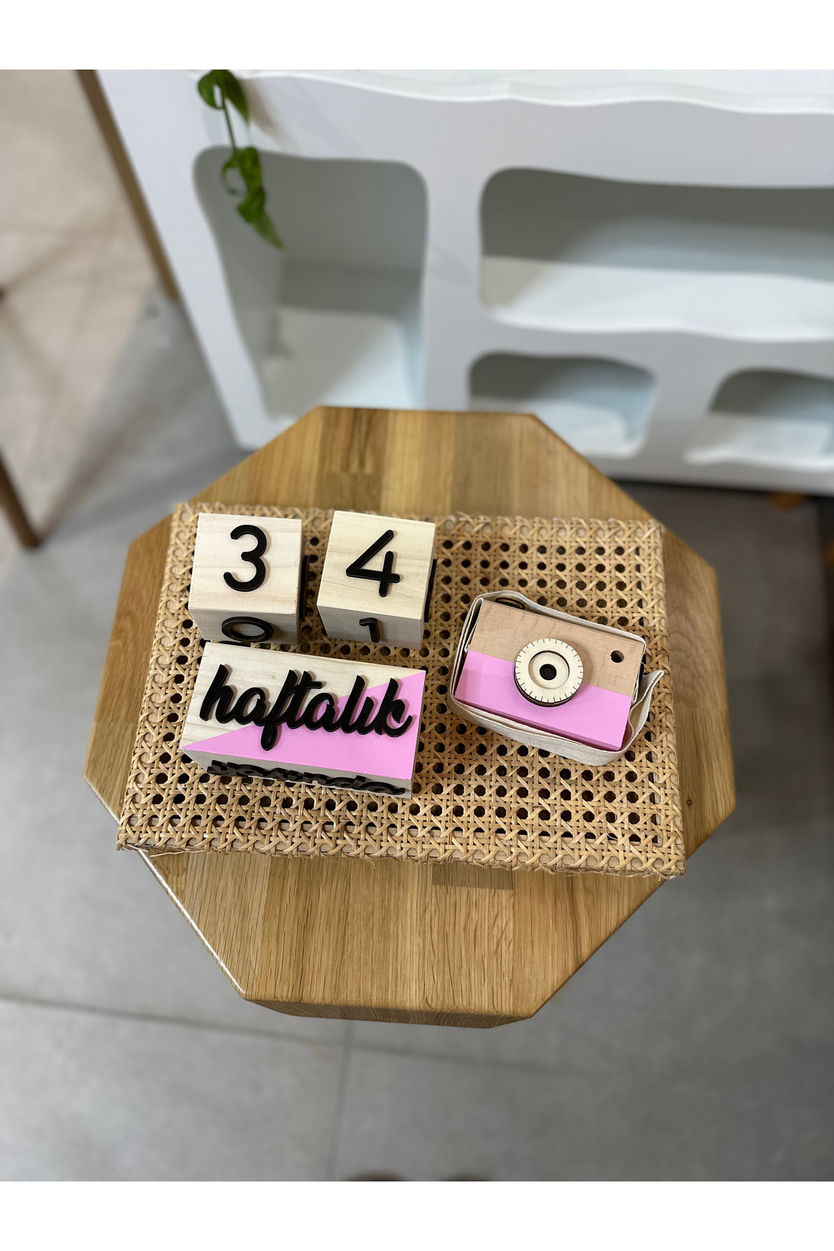 Baykuş Craft Mimarlık İsimli - 3 Boyutlu Bebek Ahşap Hatıra Küpü Anı Küpü Ahşap Fotoğraf Makinesi Seti/türkçe/pembe fotoğrafı 3 (önizleme)