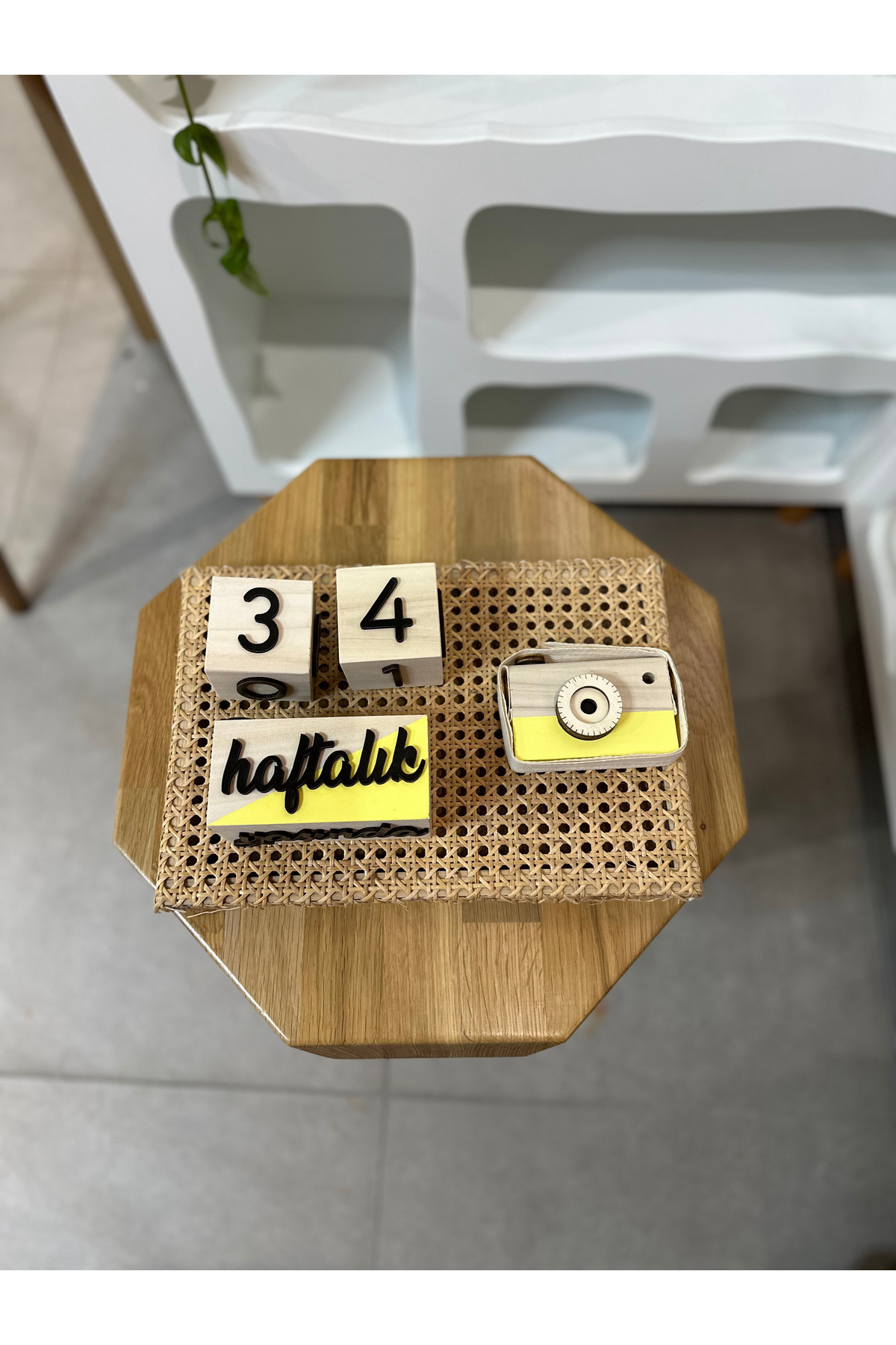 Baykuş Craft Mimarlık İsimli - 3 Boyutlu Bebek Ahşap Hatıra Küpü Anı Küpü Ahşap Oyuncak Fotoğraf Makinesi Seti/türkçe/sarı fotoğrafı 3 (önizleme)