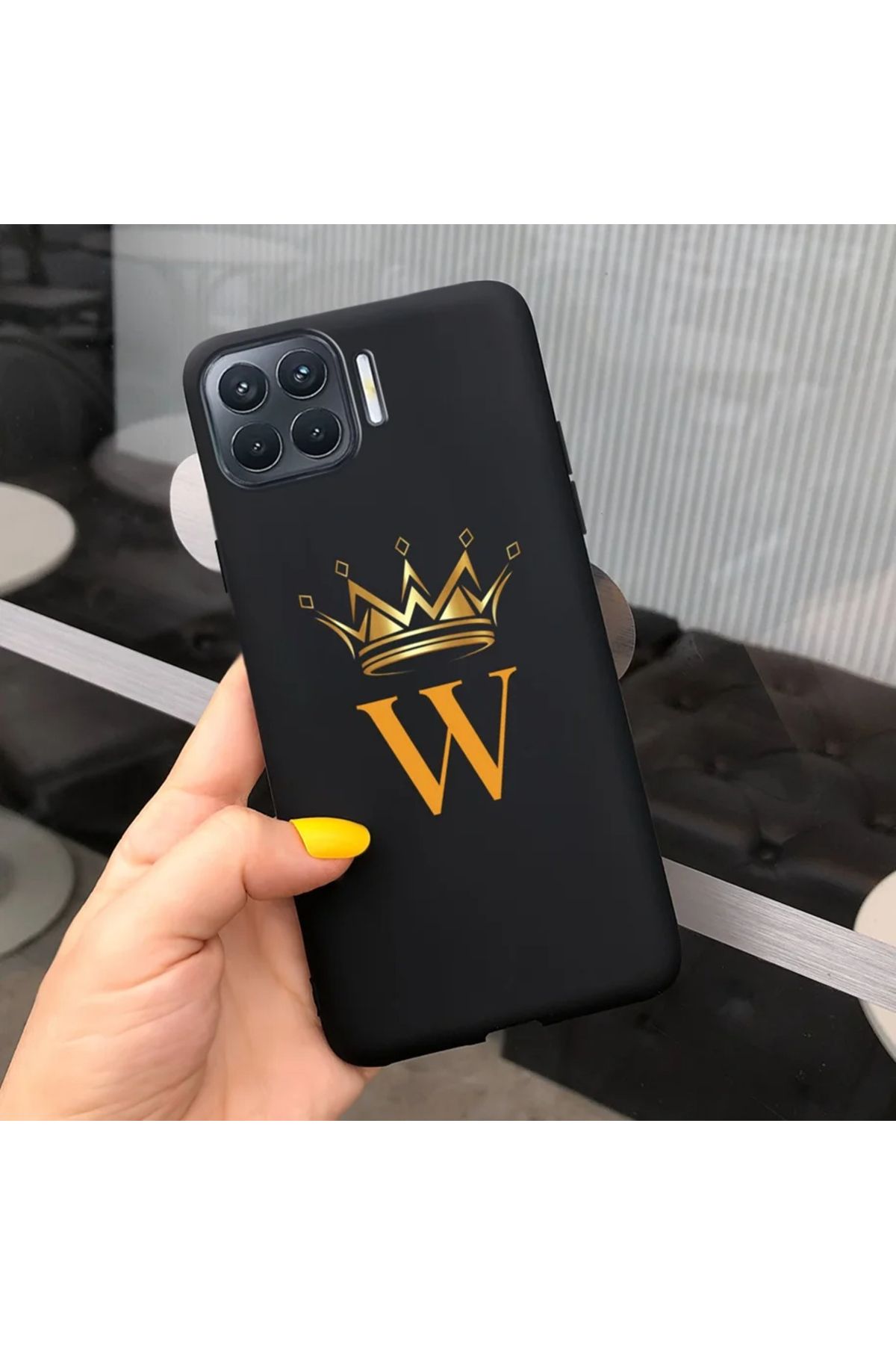 Rotaks Oppo Reno 4 Lite Uyumlu Harfli Taç Baskılı Kişiye Özel Silikon Telefon Kılıfı - W