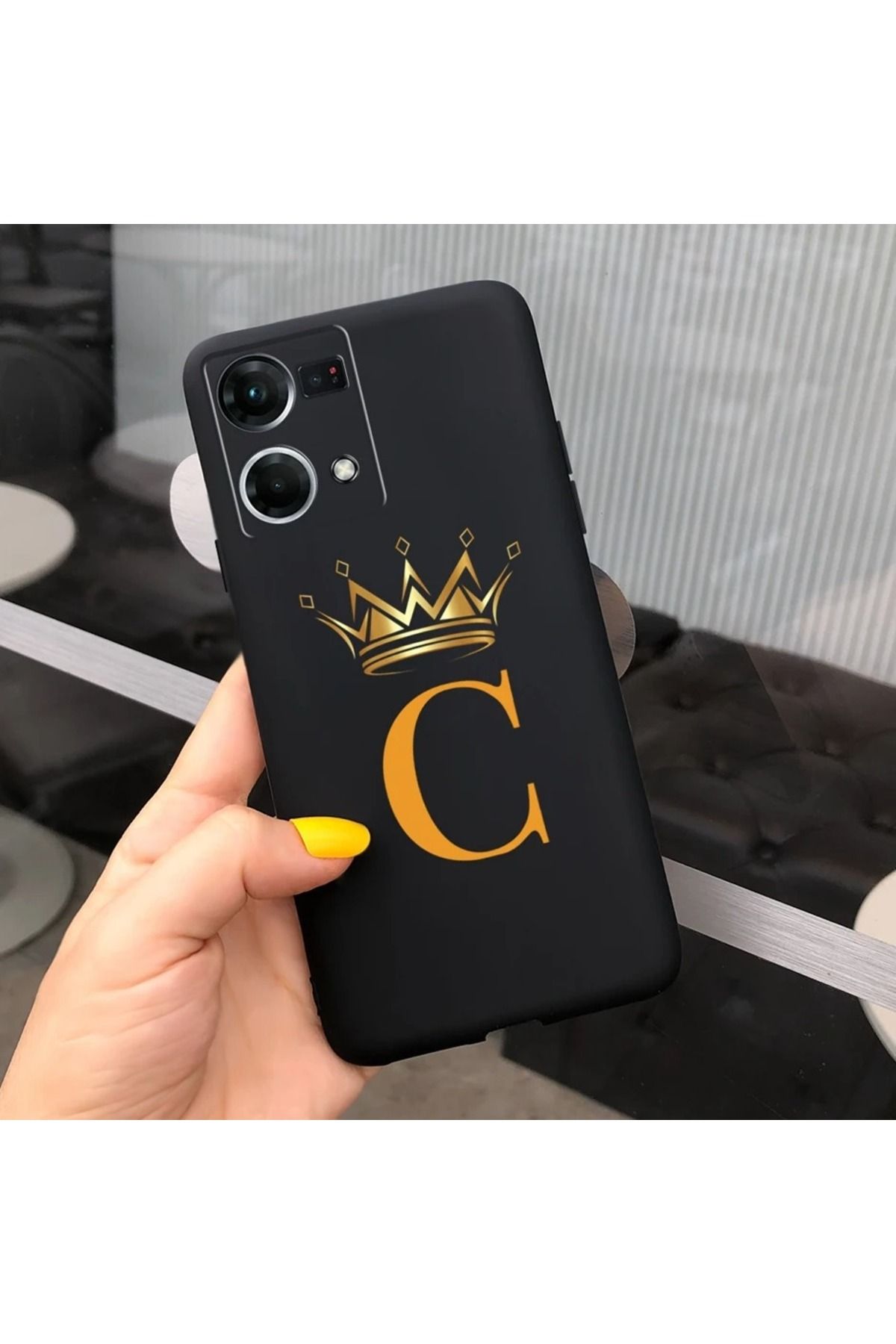 Rotaks Oppo Reno 7 4G Uyumlu Harfli Taç Baskılı Kişiye Özel Silikon Telefon Kılıfı - C