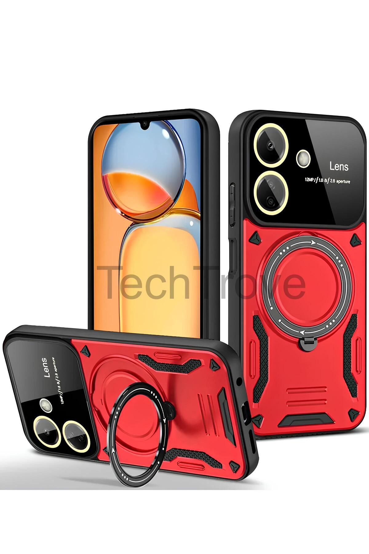 TechTrove Xiaomi Redmi 13C Kılıf Kamera Korumalı Stand Özellikli Maksimum Darbe Korumalı Kapak