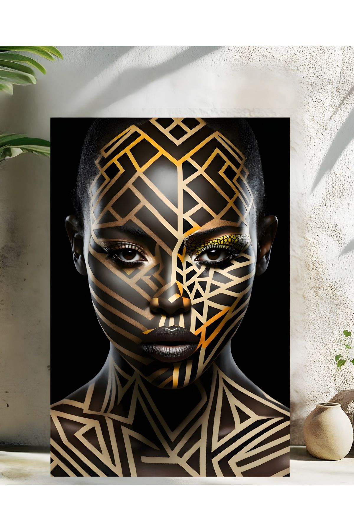 Levhane Afro Sanat Temalı Metal Tablo - Kadın Portre & Soyut Tasarım - 1 mm Alüminyum - UltraHD Baskı