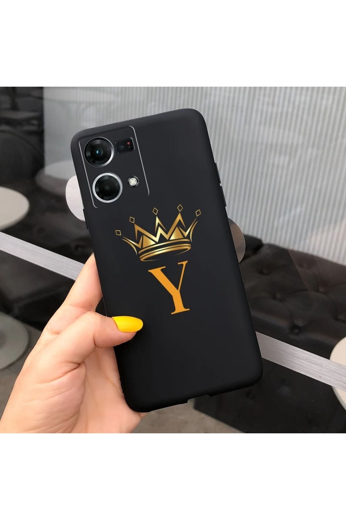 Rotaks Oppo Reno 7 4G Uyumlu Harfli Taç Baskılı Kişiye Özel Silikon Telefon Kılıfı - Y