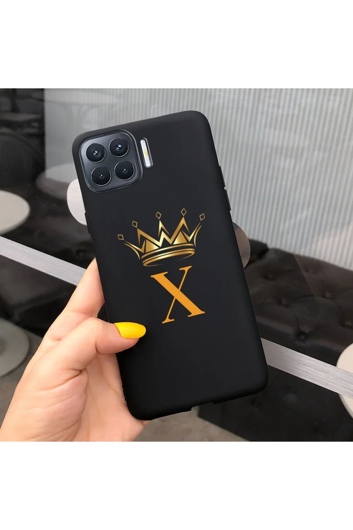 Rotaks Oppo Reno 4 Lite Uyumlu Harfli Taç Baskılı Kişiye Özel Silikon Telefon Kılıfı - X