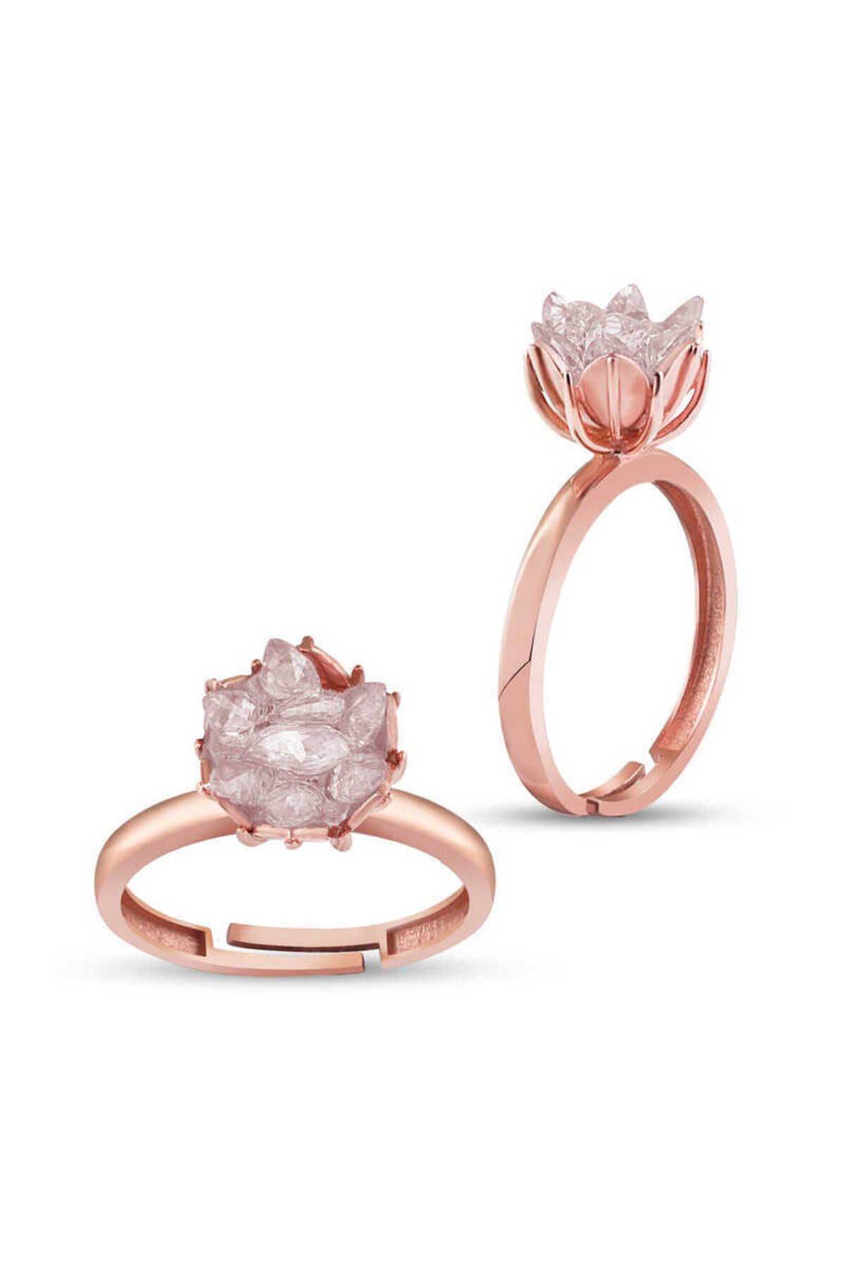 S PAZARIM Gümüş Rose Beyaz Lotus Çiçeği Yüzük
