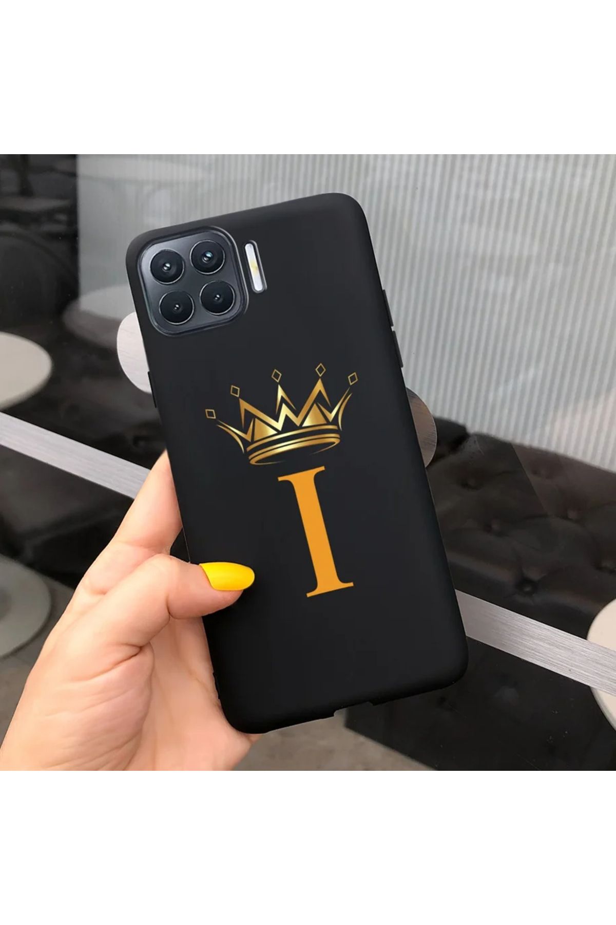 Rotaks Oppo Reno 4 Lite Uyumlu Harfli Taç Baskılı Kişiye Özel Silikon Telefon Kılıfı - I