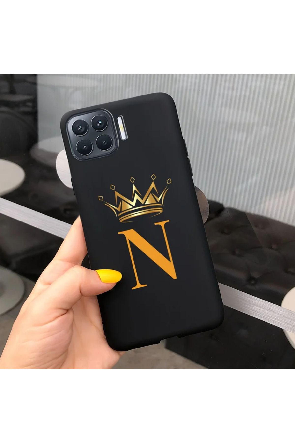 Rotaks Oppo Reno 4 Lite Uyumlu Harfli Taç Baskılı Kişiye Özel Silikon Telefon Kılıfı - N