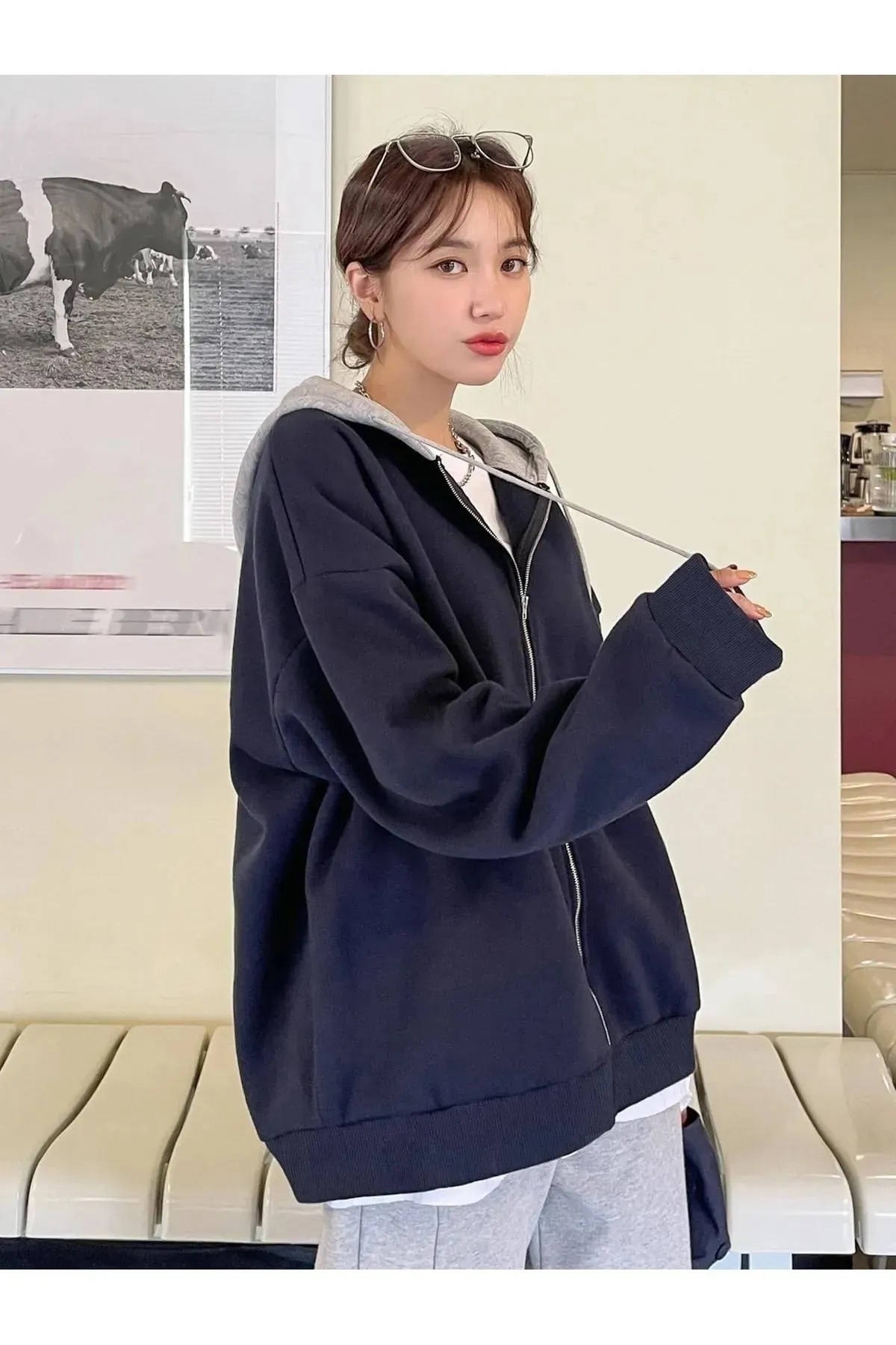 BRLKN Lacivert-Gri Fermuarlı Mevsimlik Hırka / Sweatshirt görsel 3