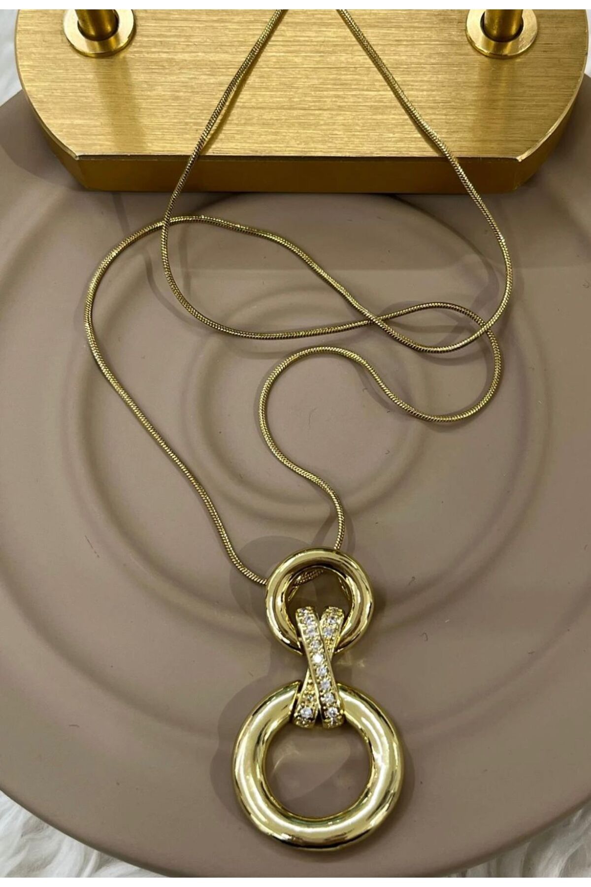 Butik Çelik Gold Halka Düğüm Kolye