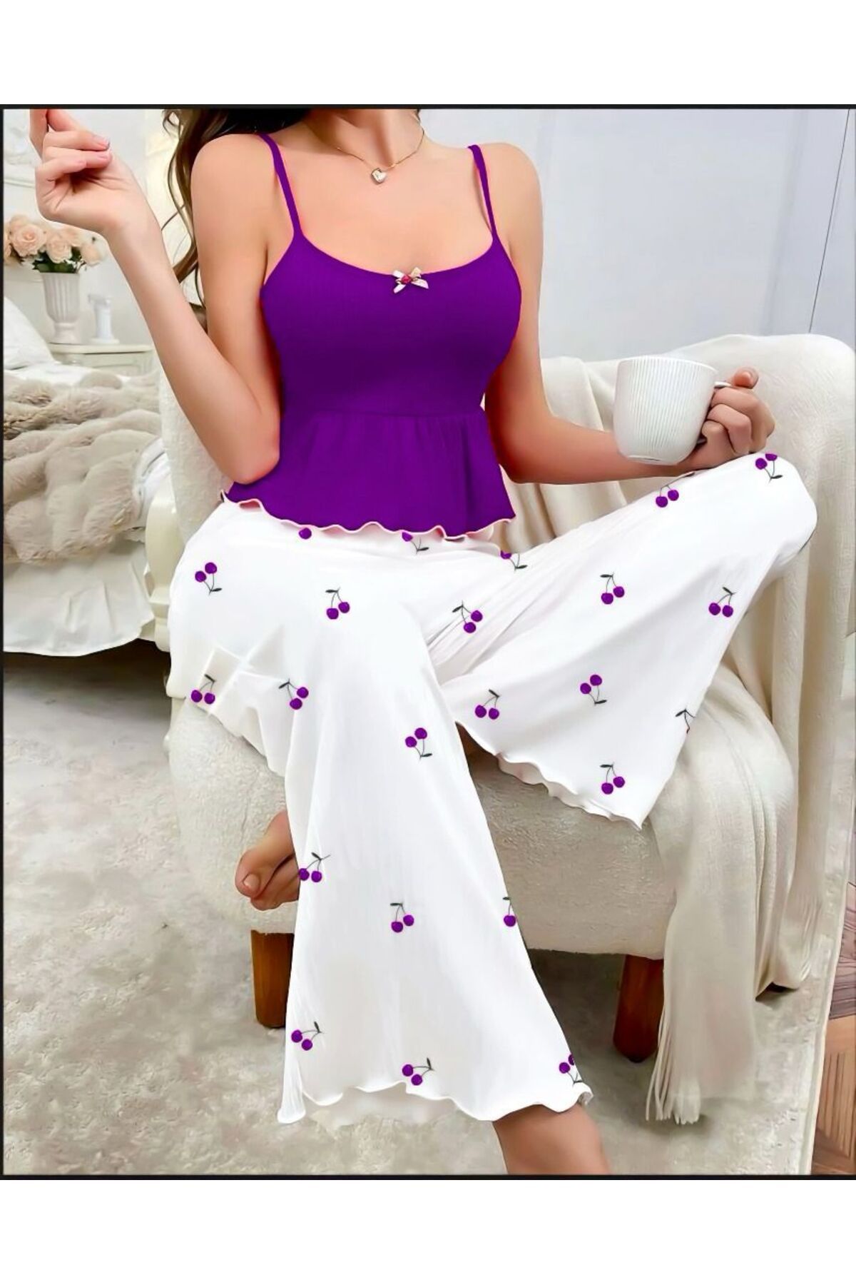 SATTENS Yazlık Sevimli Baskılı Kadın Penye Pijama Takımı
