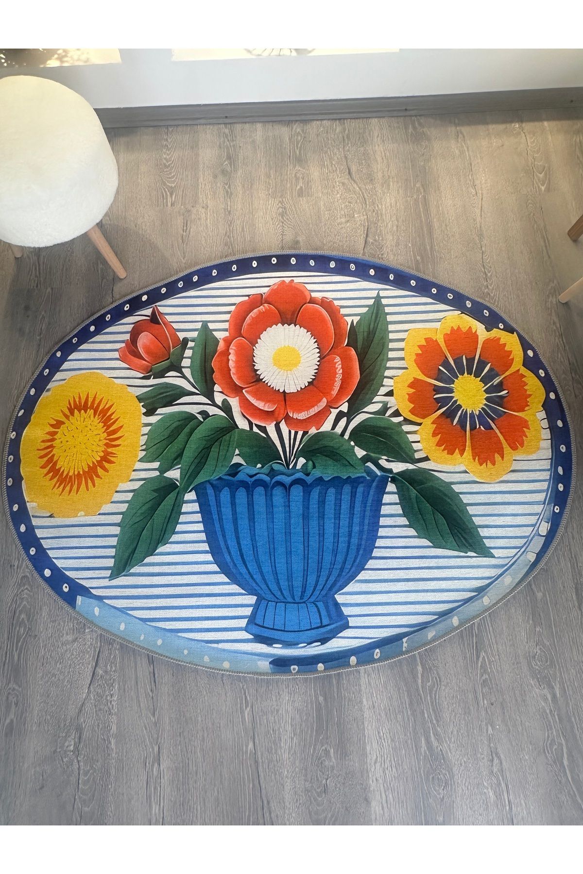 Rugs Modern Halı Leyla Koleksiyonu Vazoda Çiçekler Desenli Elips Dokuma Taban Dekoratif Halı leyla53