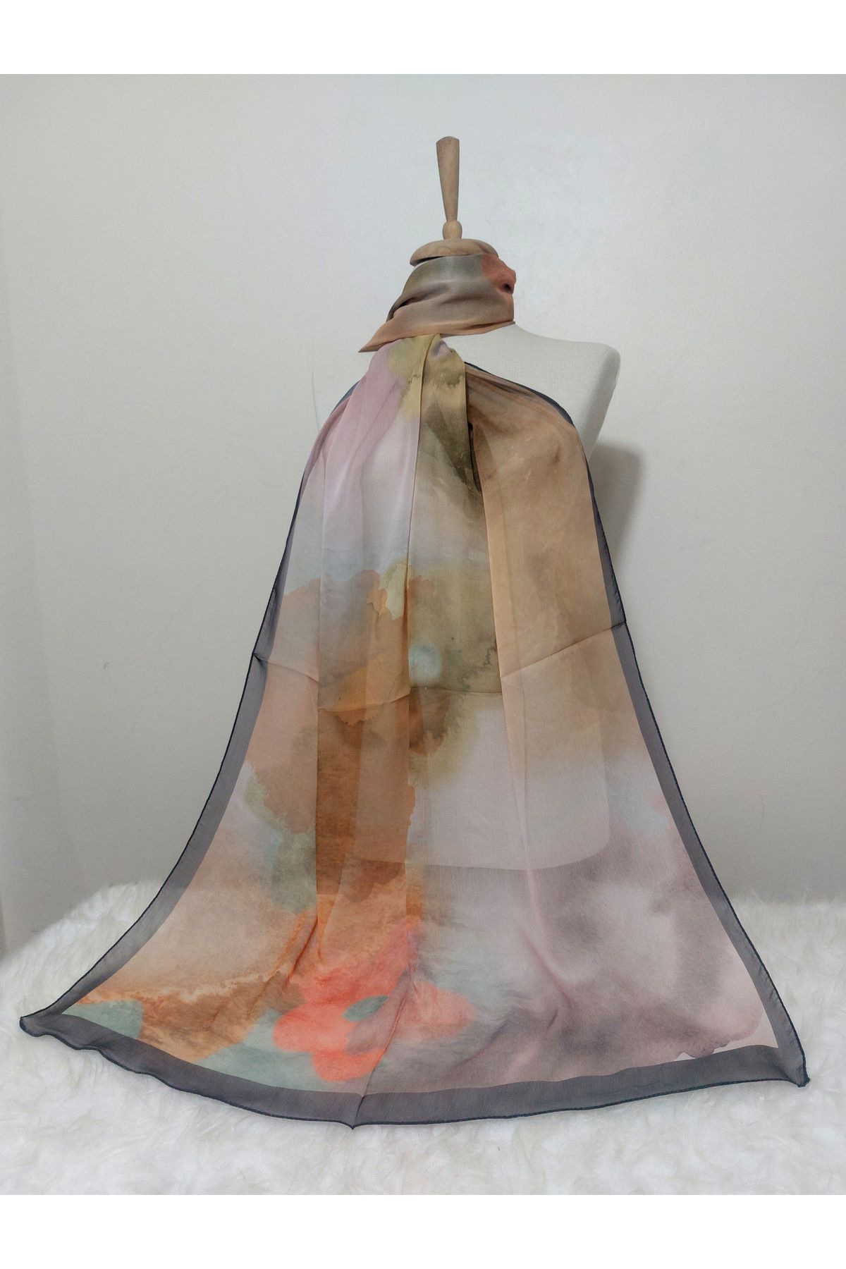 REMOMODA-Patterned Watercolor Chiffon Shawl High Quality, Fine Texture Soft Chiffon 4