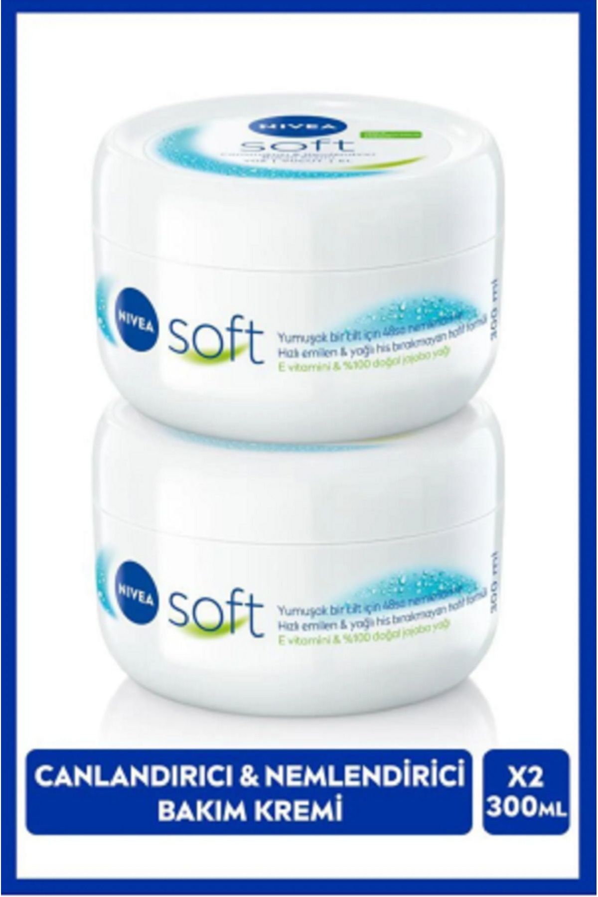 NIVEA Soft Nemlendirici El Yüz ve Vücut Bakım Kremi 300ml, Jojoba Yağı, E Vitamini, Pürüzsüz Cilt, X2 Adet