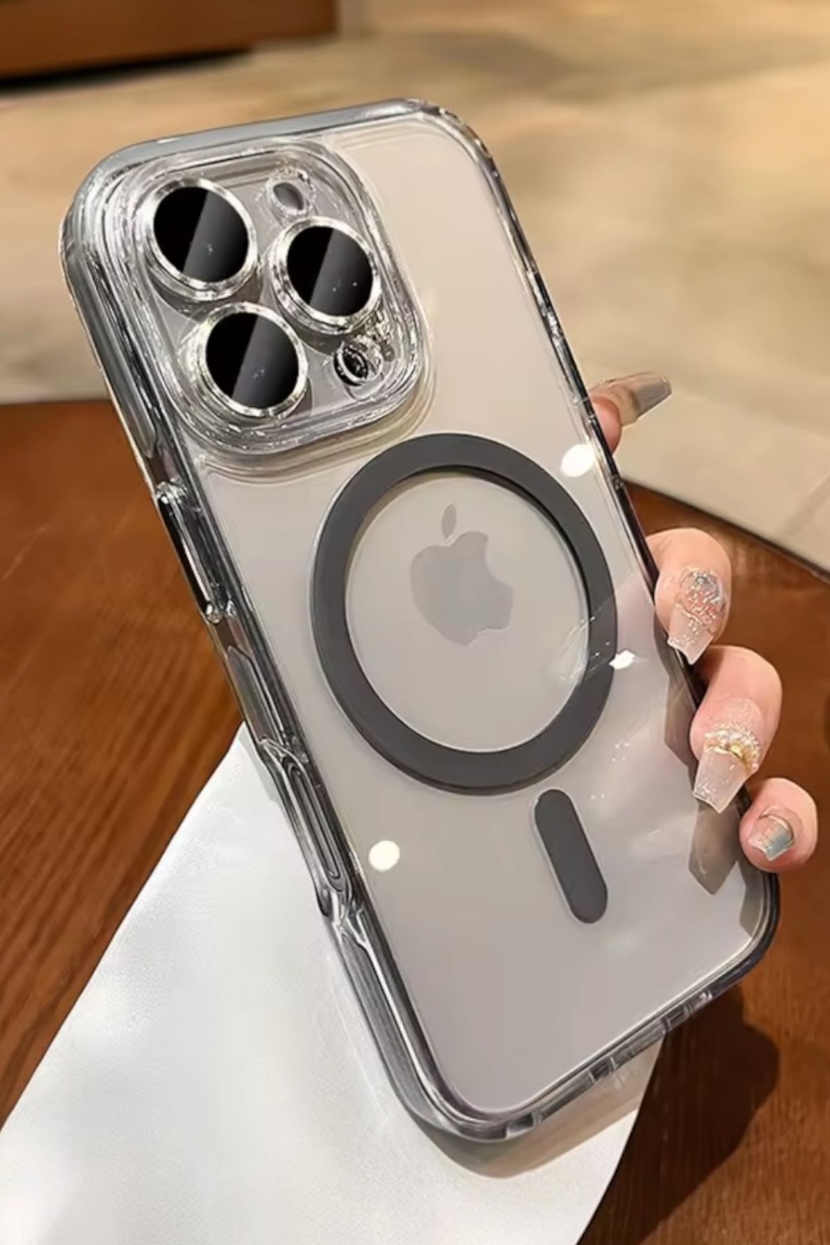 ProNorth Apple İphone 15 Pro Max Kılıf Kamera Lens Korumalı Magsafe Şarj Özellikli Sert Silikon
