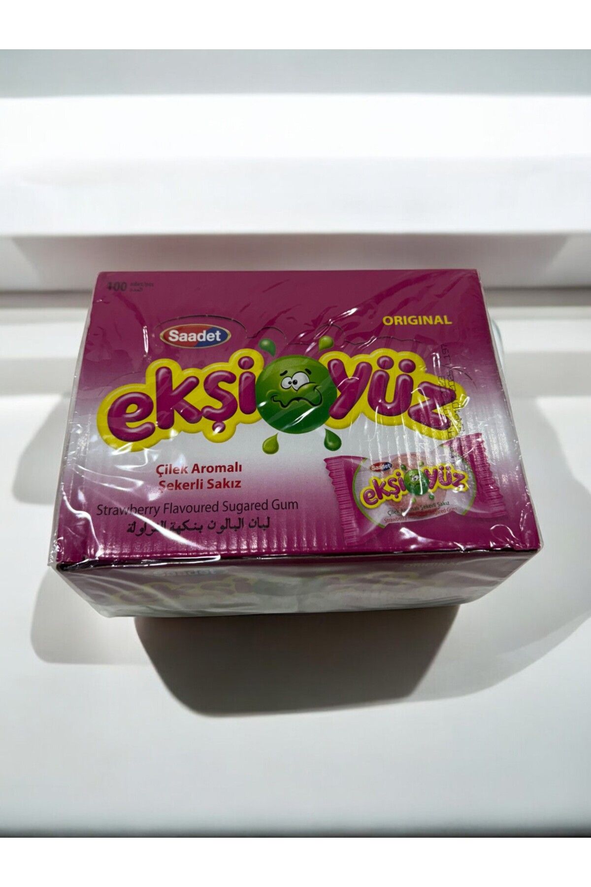 SAADET EKŞİYÜZ ÇİLEK AROMALI EKŞİ ŞEKERLİ SAKIZ 100 ADET