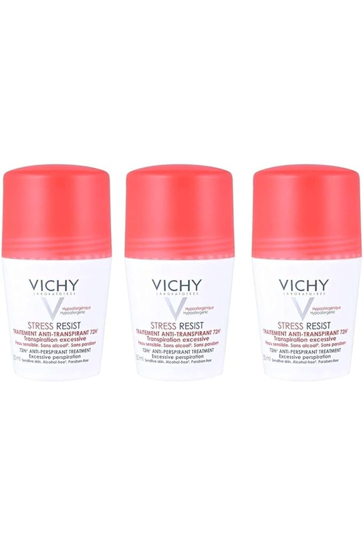 Vichy مزيل عرق مضاد للتوتر يدوم 72 ساعة للجنسين، 50 مل - مجموعة من 3 قطع، سائل