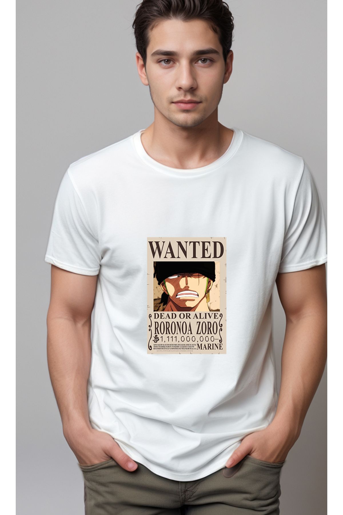 petite pati One Piece Wanted Zoro Baskılı Unisex Tshirt