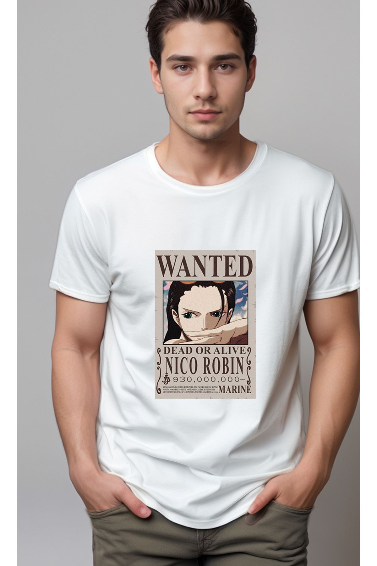 petite pati One Piece Wanted Nico Robin Baskılı Unisex Tshirt