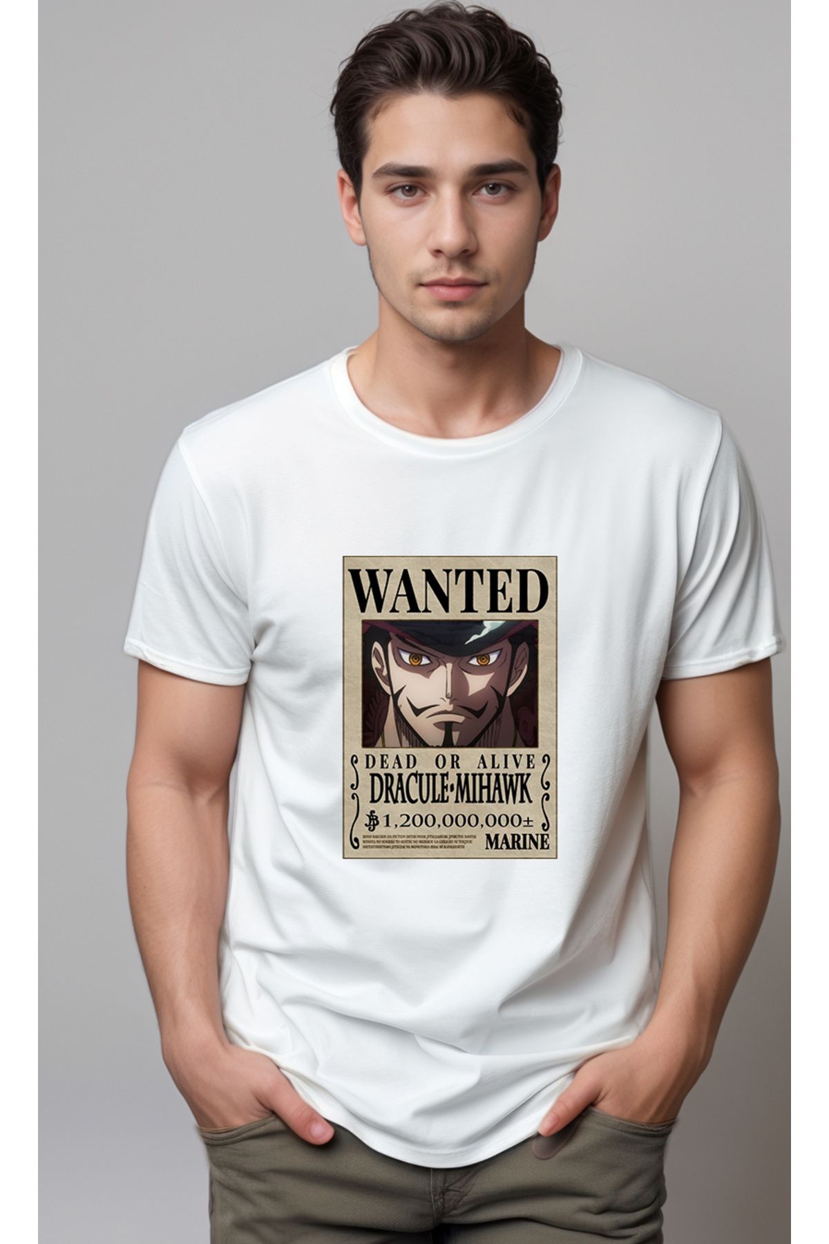 petite pati One Piece Wanted Mihawk Baskılı Unisex Tshirt