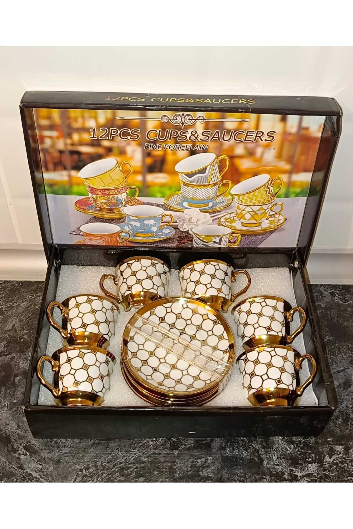 shop 6 Kişilik 12 Parça Porselen Türk Kahvesi Fincan Takımı