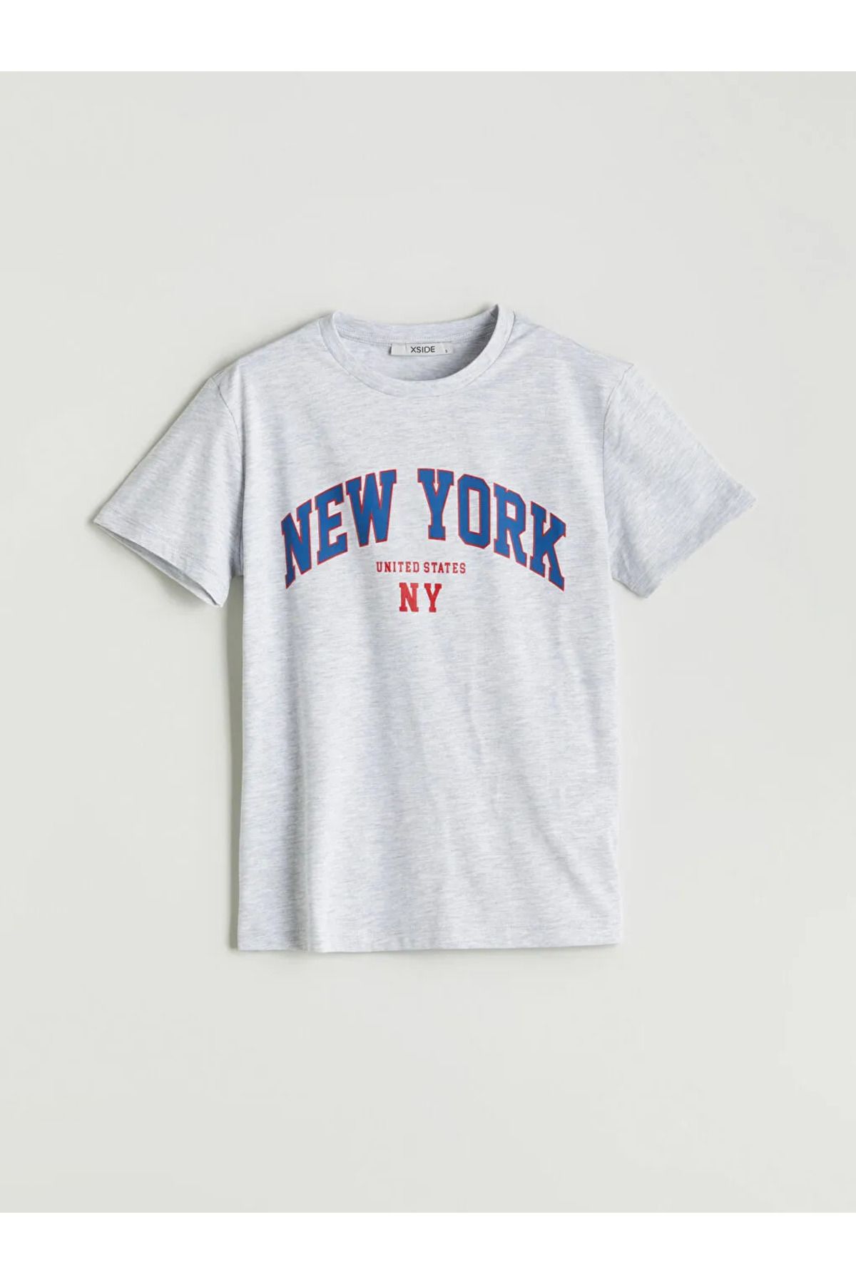 LC Waikiki XSIDE Gri Bisiklet Yaka New York Baskılı Kadın Tişört