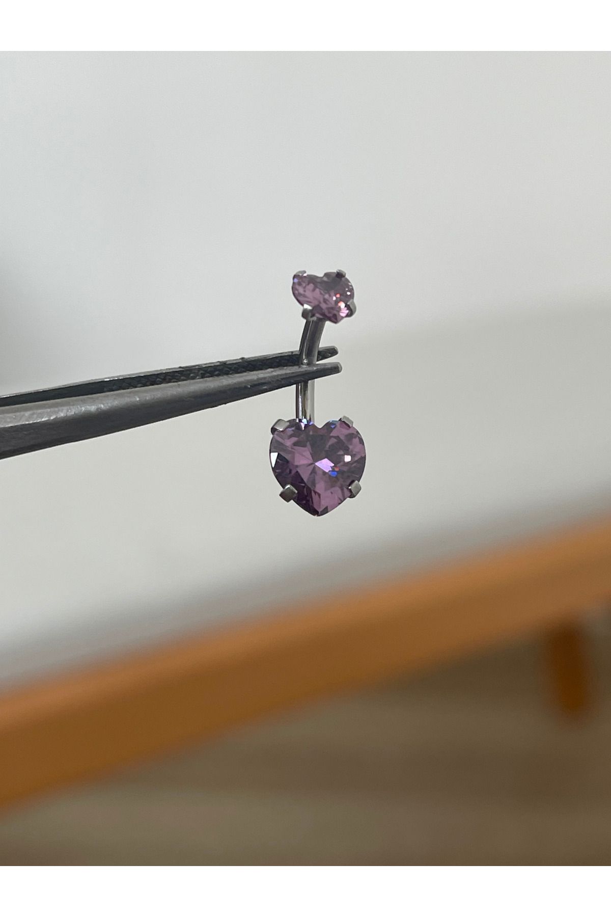 Rupen Kraft 316 L Cerrahi Çelik Zirkon Taşlı Kalp Detaylı Göbek Piercingi Lila