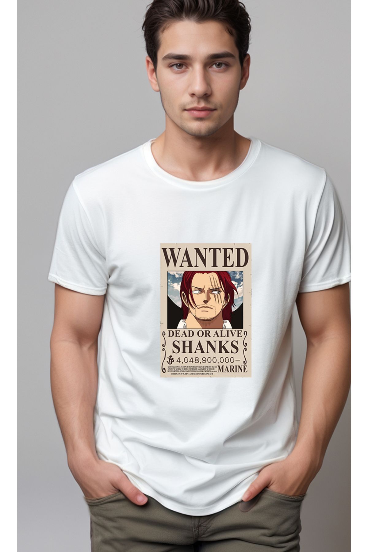 petite pati One Piece Wanted Shanks Baskılı Unisex Tshirt