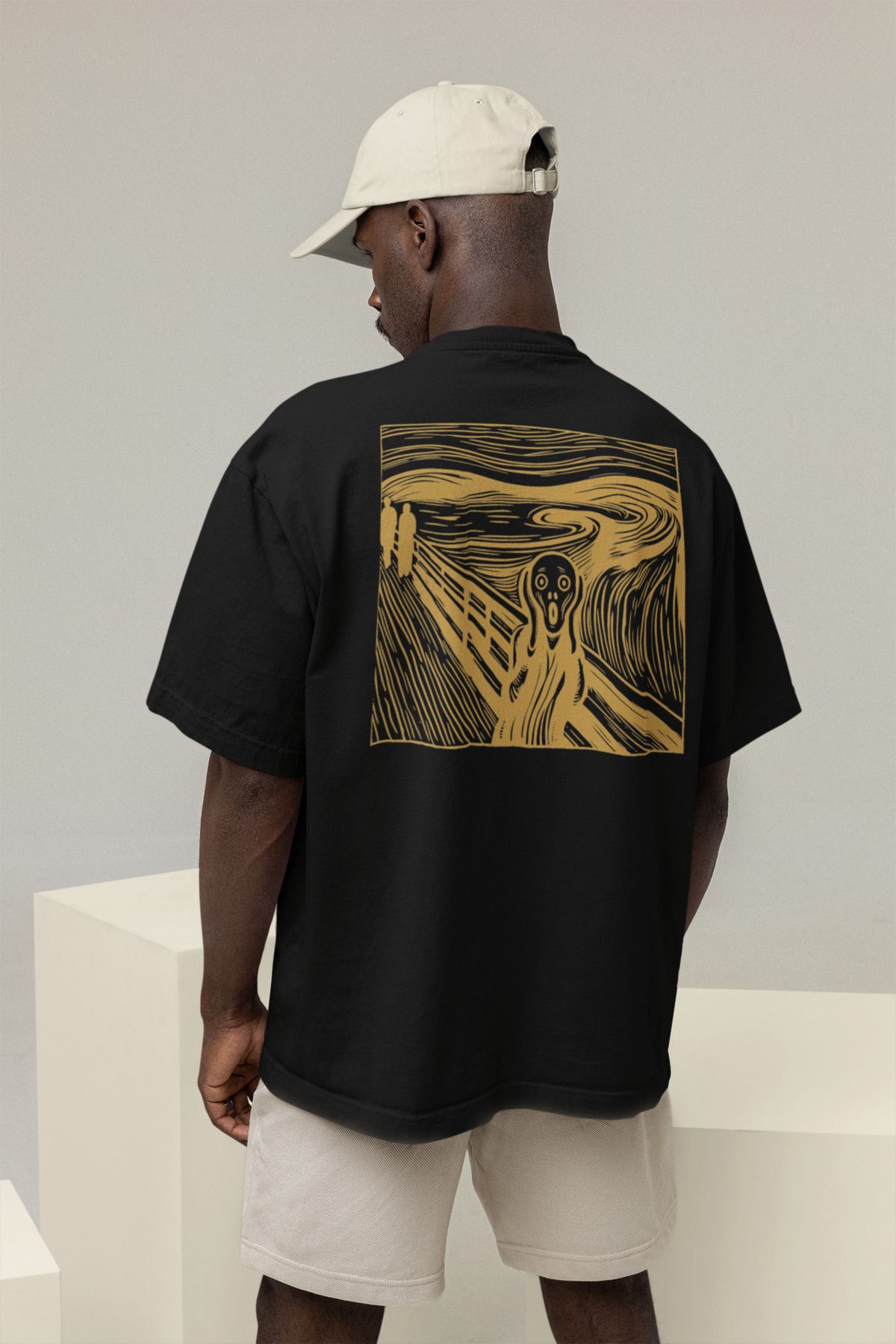 Sheeshbucks Çığlık Art Tasarımlı Erkek Oversize Siyah Tişört