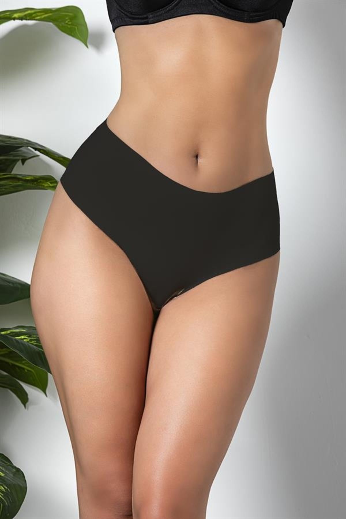 Moda Şahsenem 3'lü Paket Dikişsiz, İz Yapmaz, Lazer Kesim, Yüksek Bel Slip Külot Siyah (brf21263)