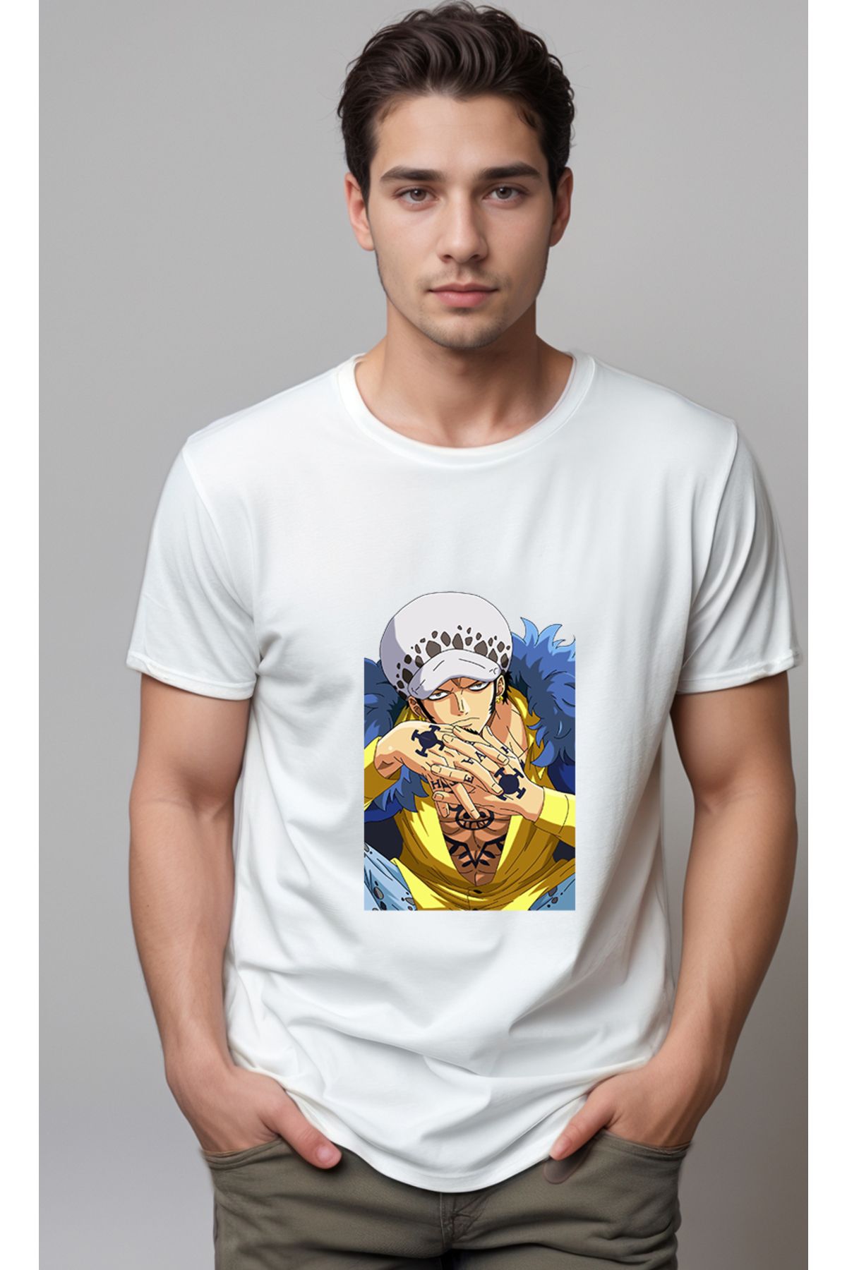 petite pati One Piece Trafalgar Law Baskılı Unisex Tshirt