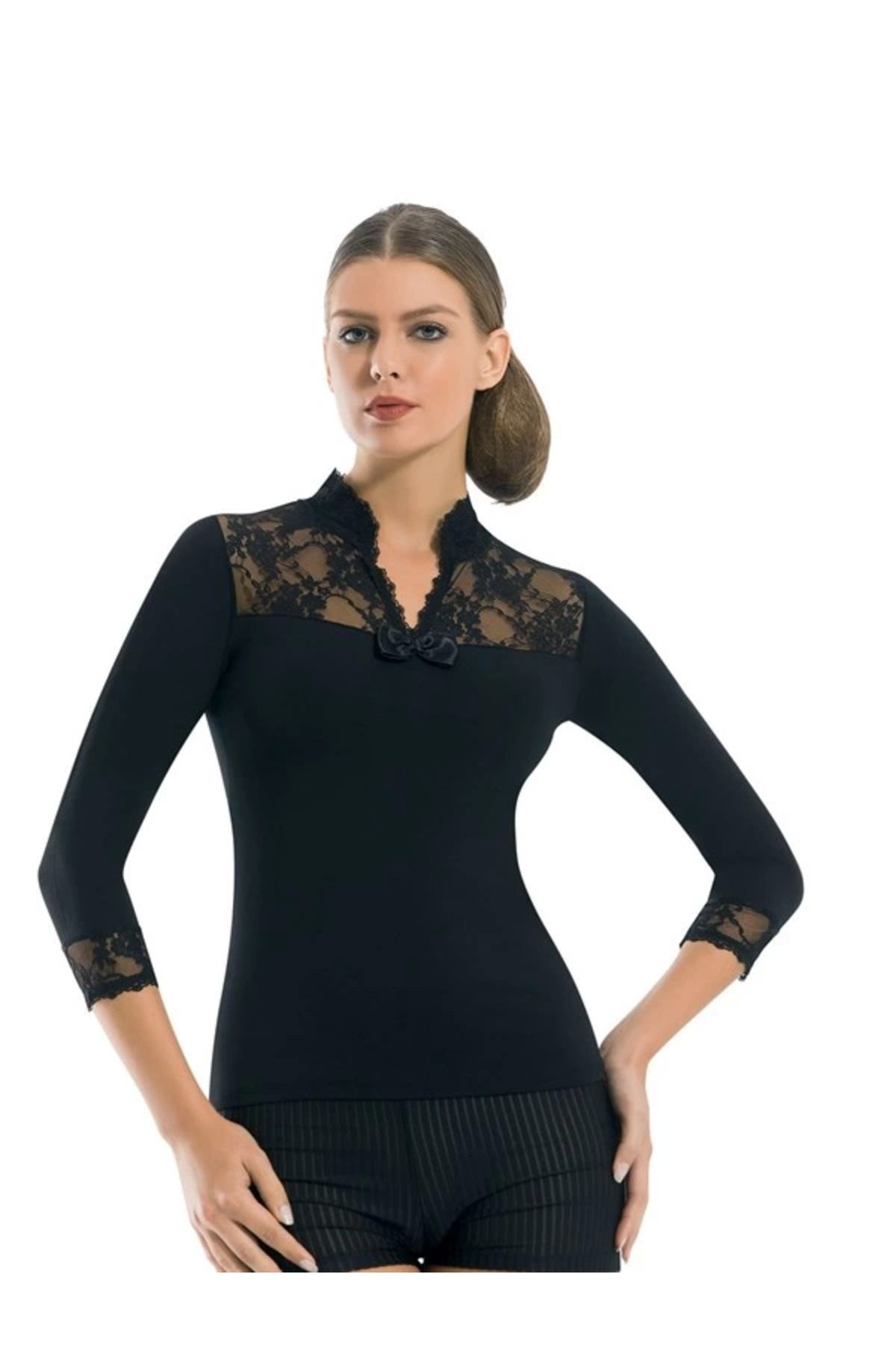 Moda Şahsenem Geniş Dantelli Patlı Uzun Kollu Elestan Bluz 2176