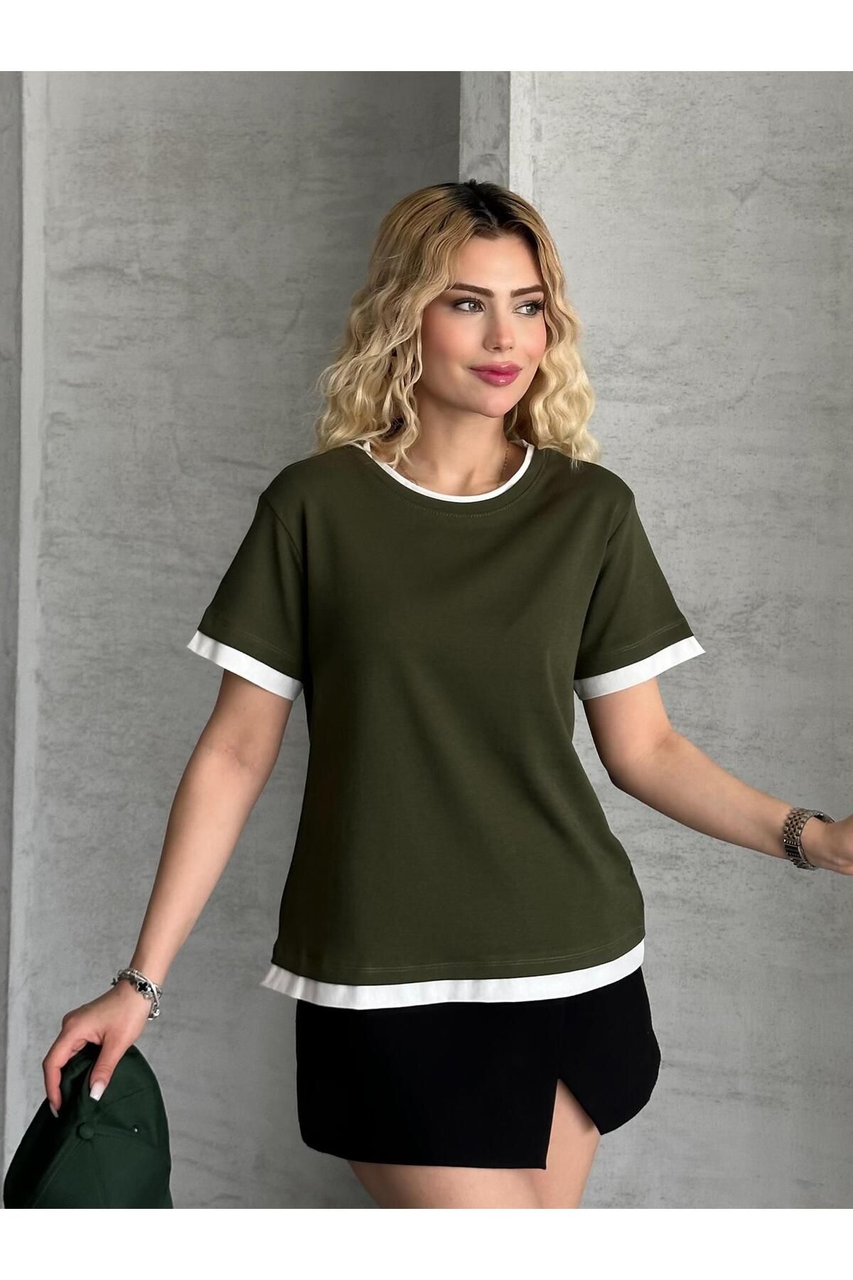 FERZOLAİO Haki Penye İnterlok Oversize Tişört