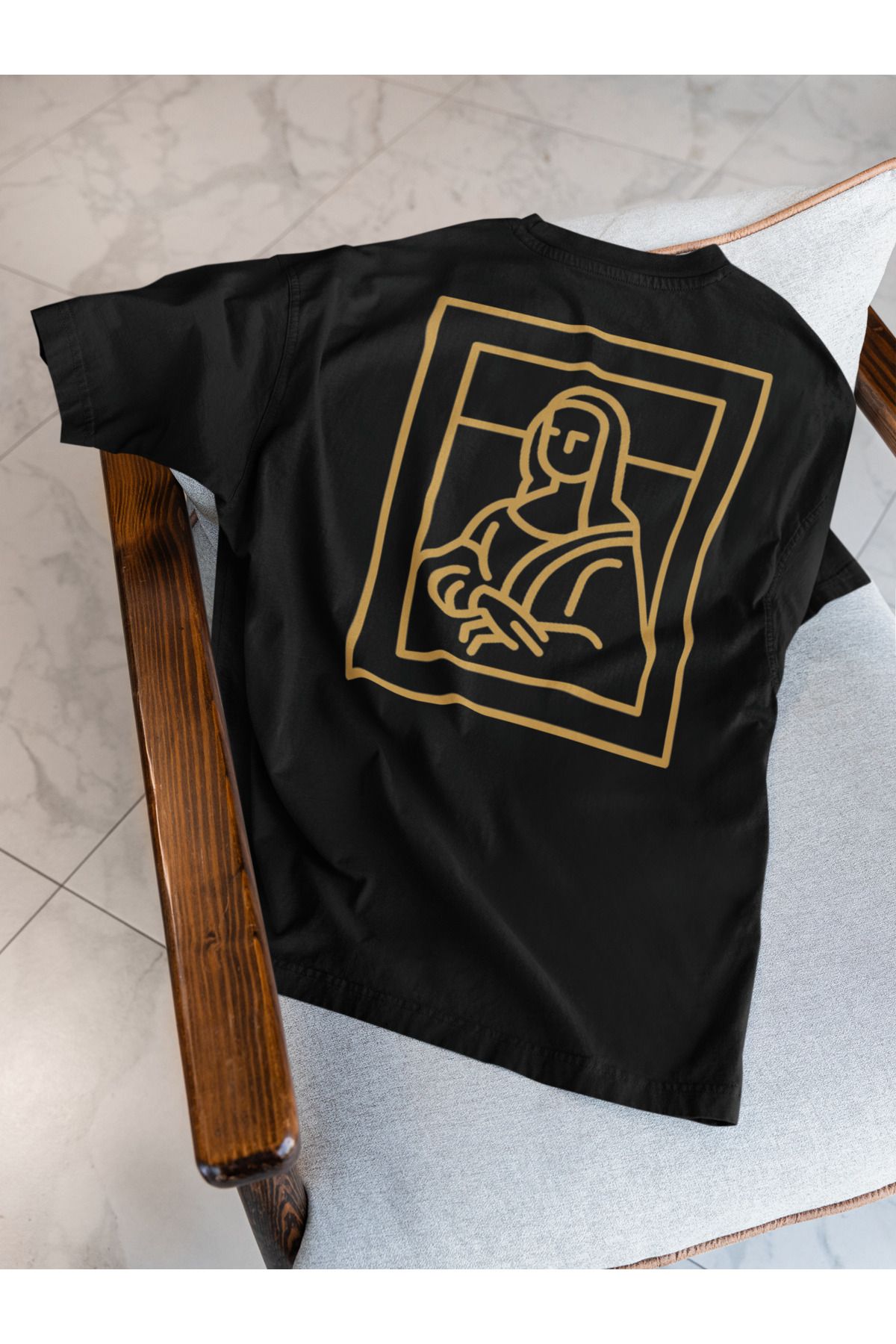 Sheeshbucks Monalisa Art Tasarımlı Kadın Oversize Siyah Tişört