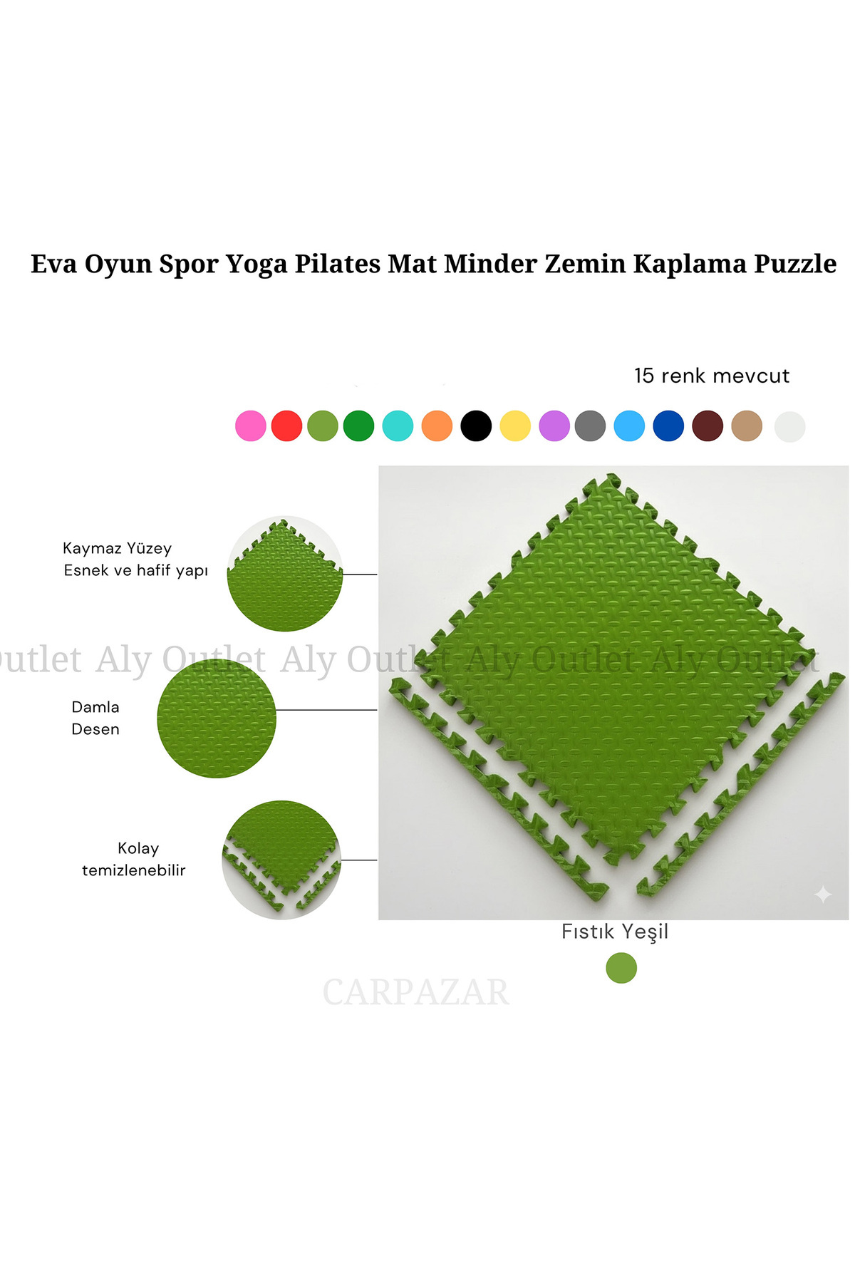 CARPAZAR Tatami Eva Mat Çocuklar İçin Köpük Halı Matı Puzzle Geçmeli Oyun Spor Kaymaz Mat 16 adet 50x50 13mm fotoğrafı 3 (önizleme)