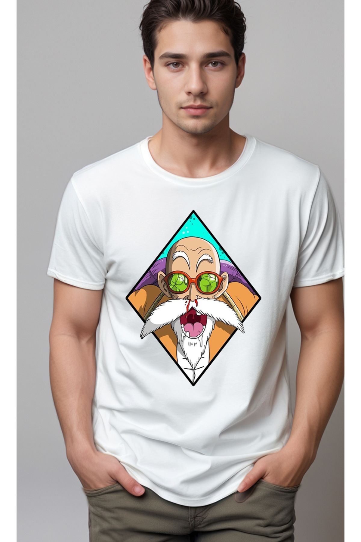 petite pati Dragon Ball Master Roshi Baskılı Unisex Tshirt