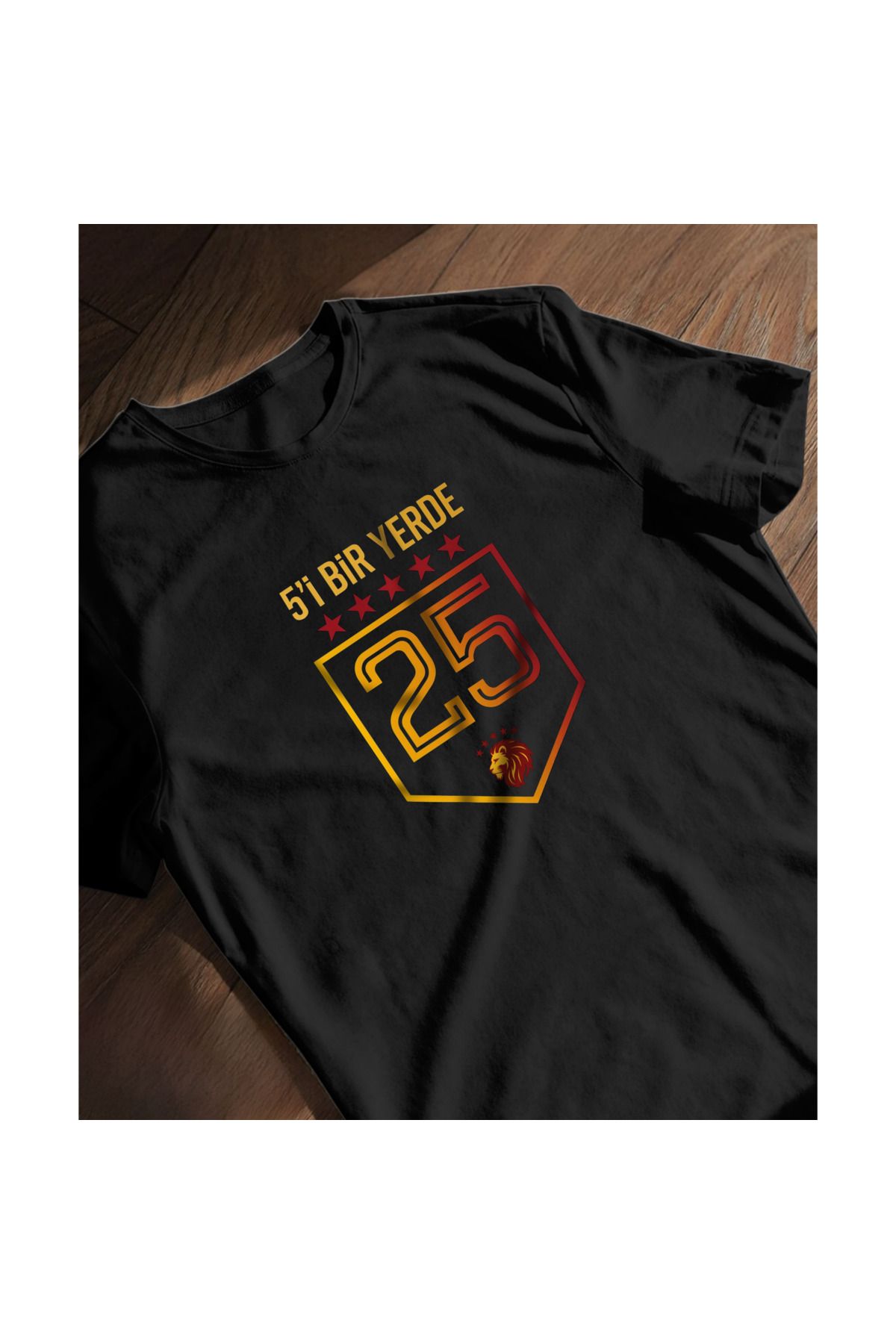 SARI 5 YILDIZ ŞAMPİYON TSHIRT %100 PAMUK TSHIRT