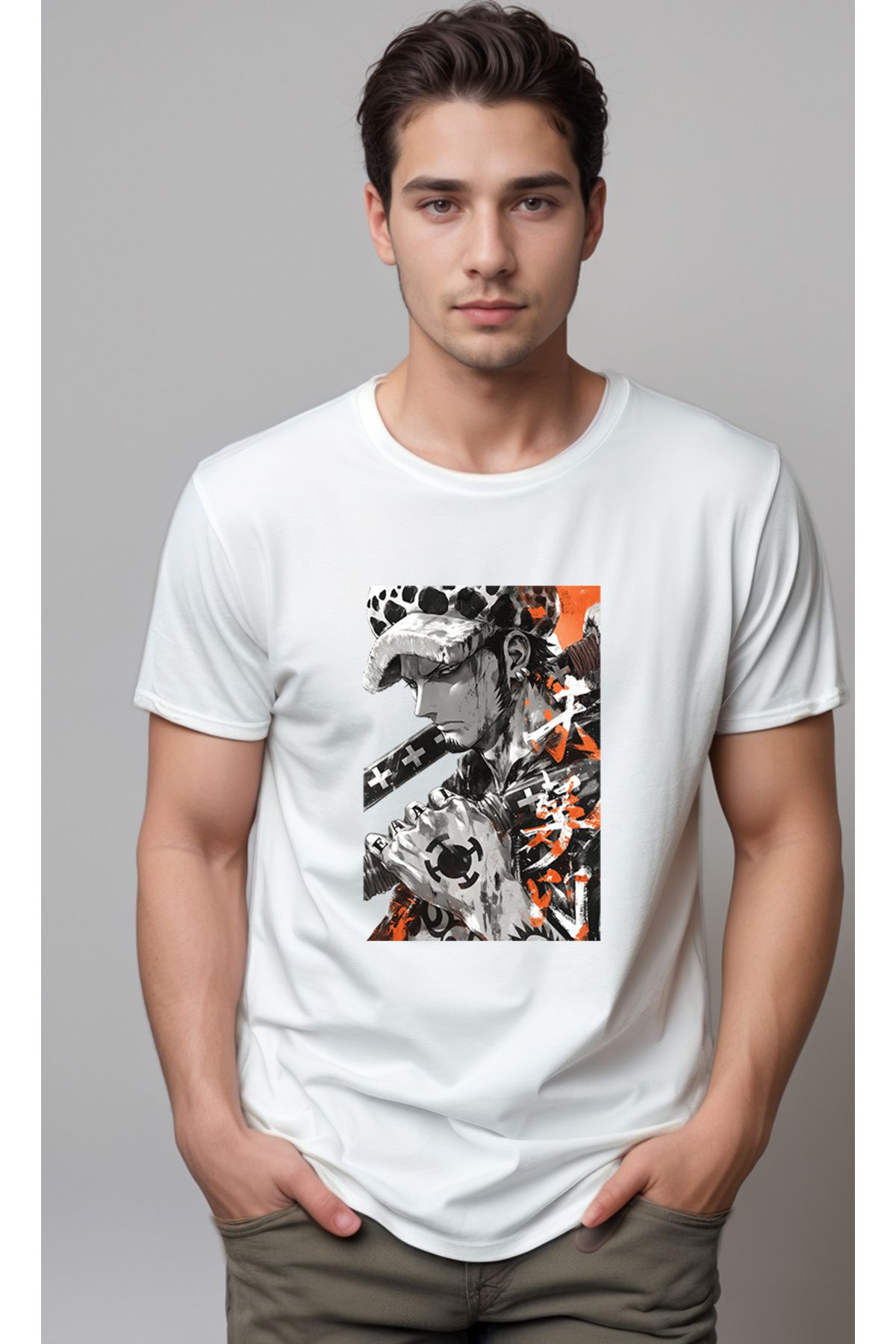 petite pati One Piece Trafalgar Law Baskılı Unisex Tshirt